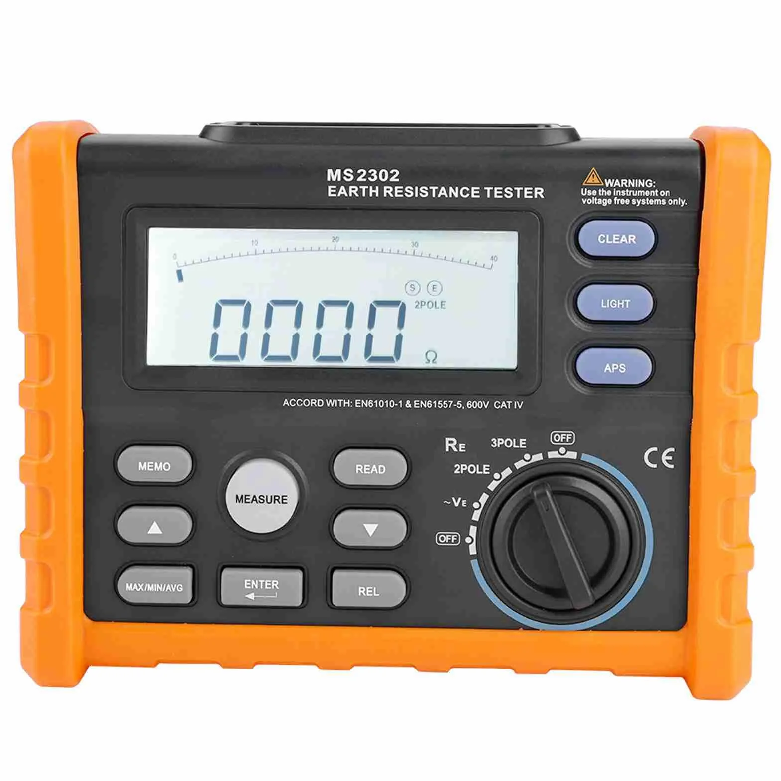 PEAKMETER MS2302 Digitaler Erdungsprüfer mit Datenprotokollierung 0-4K Ohm für Erdungen. Professionelles Werkzeug für Erdungssysteme