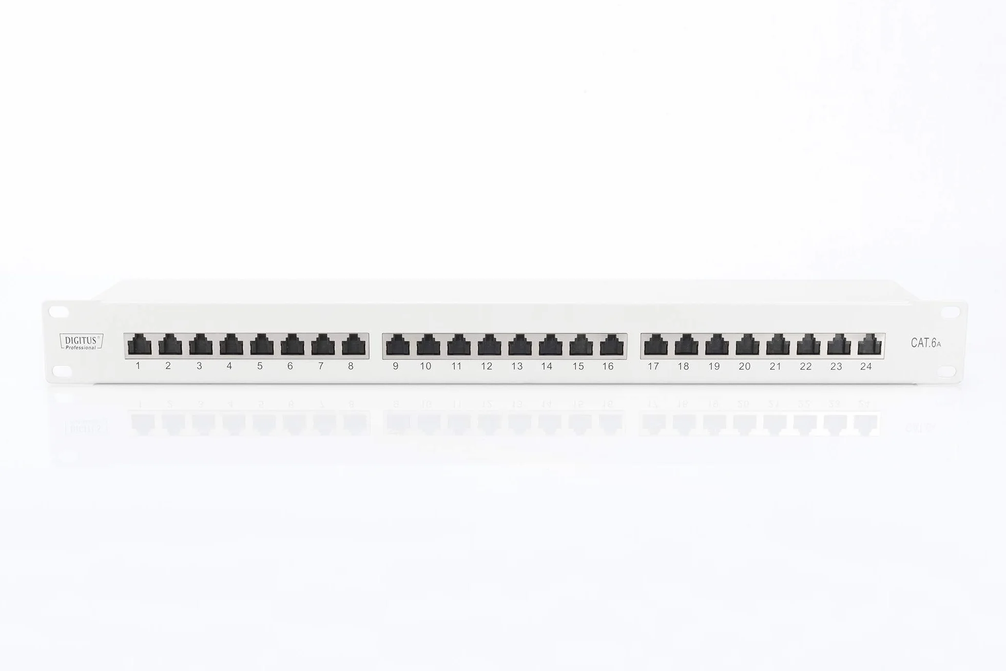 DIGITUS Patchpanel – Cat-6A – 19 Zoll 1HE – 24-Port RJ45 Geschirmt | 10 Gbit/s – PoE+ kompatibel – LSA Patch-Feld – Rack-Montage im Netzwerkschrank – Schwarz