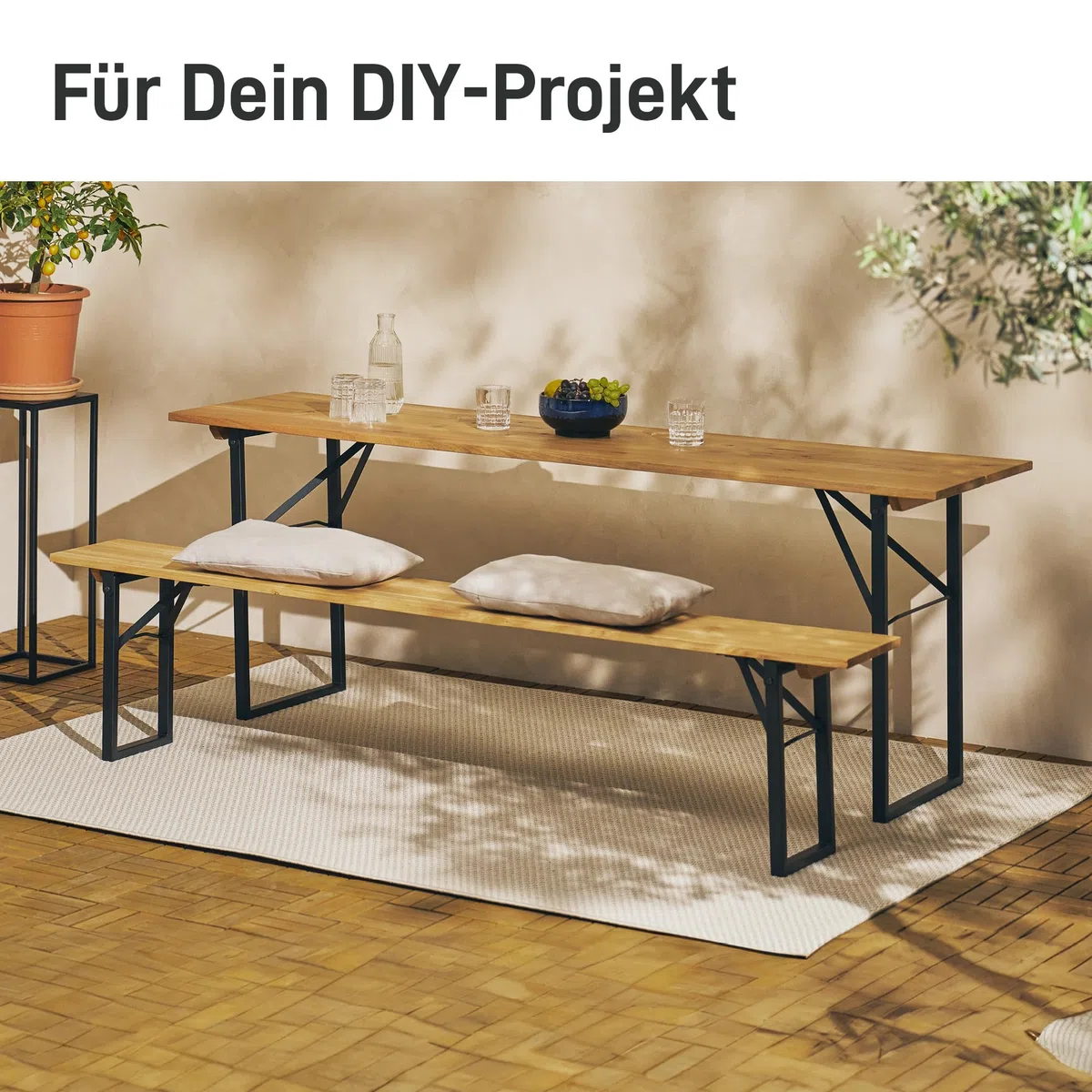 Natural Goods Berlin 2er Set Gartentisch Gestell klappbar (Schwarz, 70x42 cm) – Metall Tischbeine im Kastenprofil für Bierzeltgarnituren – Stabiles Tischgestell für Garten, Terrasse & Camping