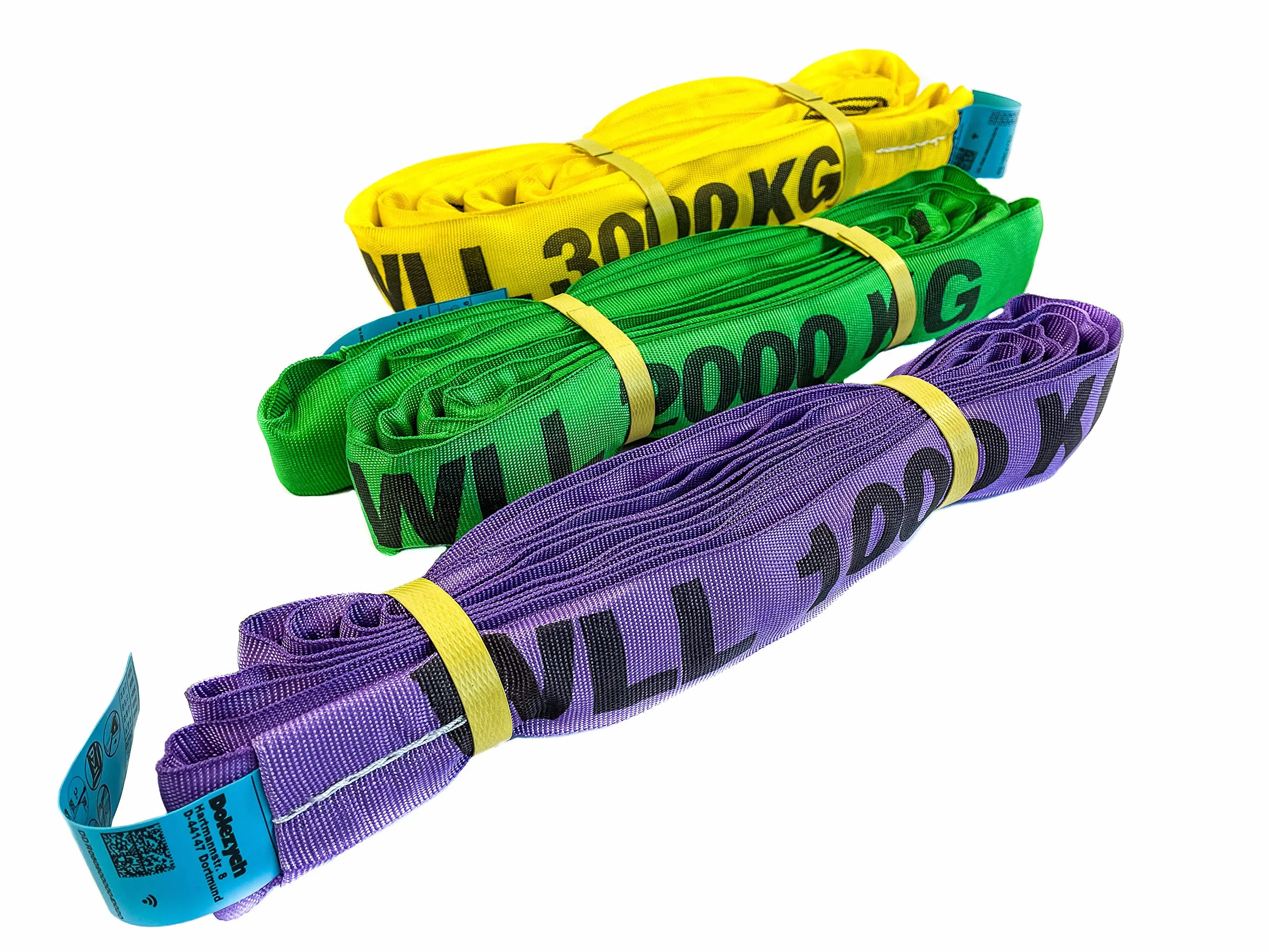 Dolezych Rundschlingen-Set 1000 - 3000 kg Tragfähigkeit, 20-teilig - Violett / Grün / Gelb