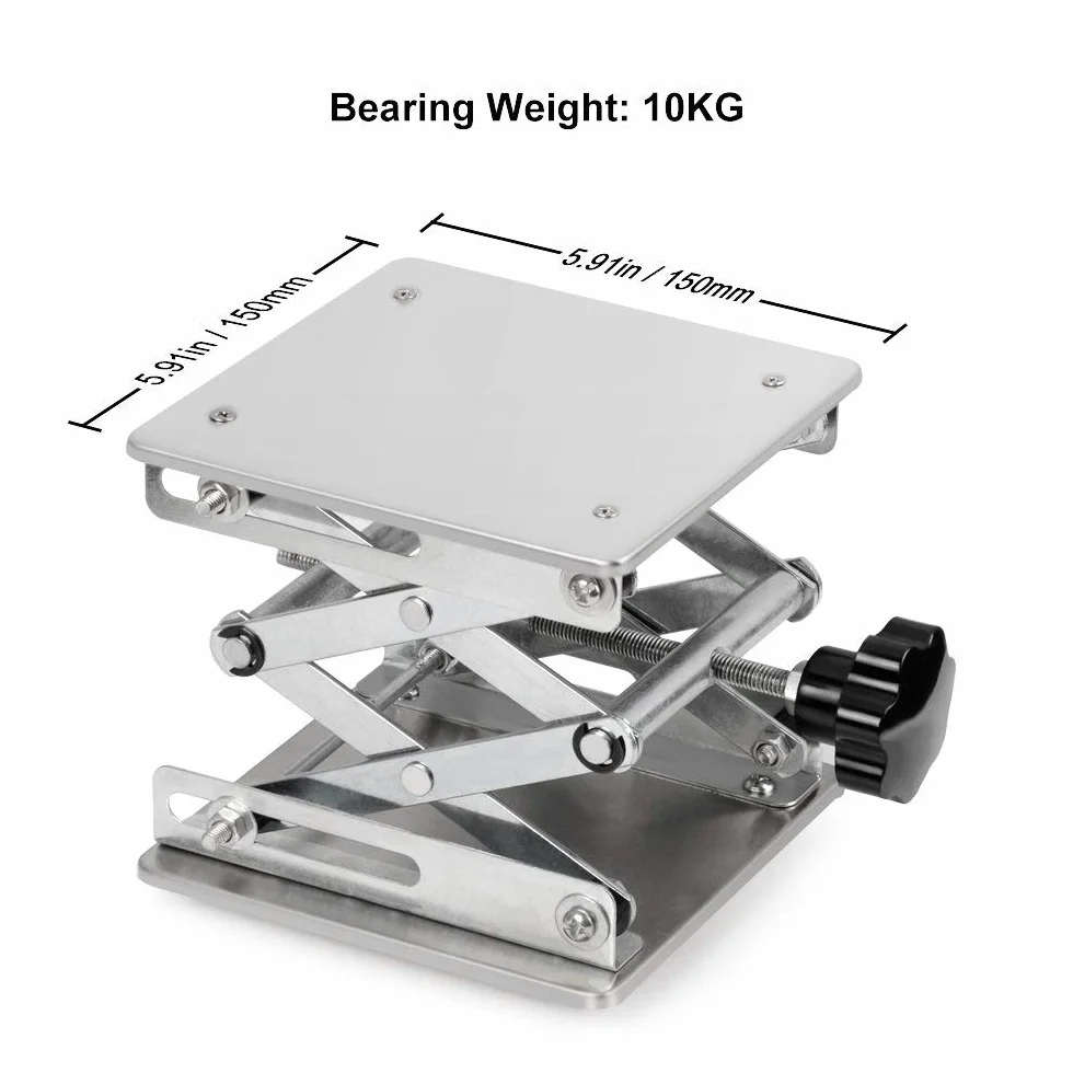 stonylab Laborhebebühne, 150 x 150mm Lab Jack Scherenständer Hubtisch aus Edelstahl, Hebebühne Labor, Erweiterbarer Hebehöhenbereich von 75mm bis 260mm, Maximal Unterstützte Gewicht 10 KG
