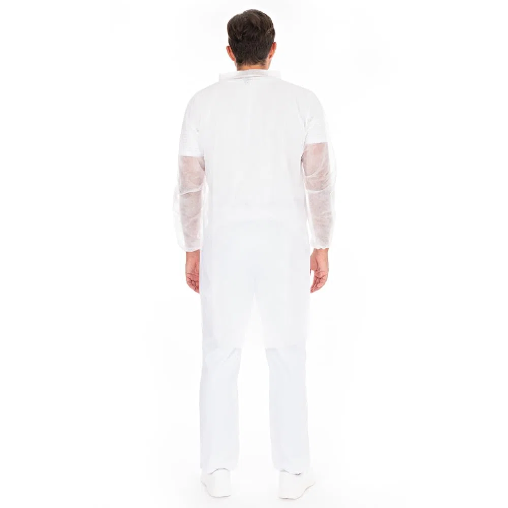 FRANZ MENSCH 100 Stück Hygonorm Besucherkittel Light mit Klettverschluss, Stehkragen | PP, white, XXL, L: 110cm, Umfang: 140cm, Box, Einwegkittel, Einwegkittel, Besucherkittel