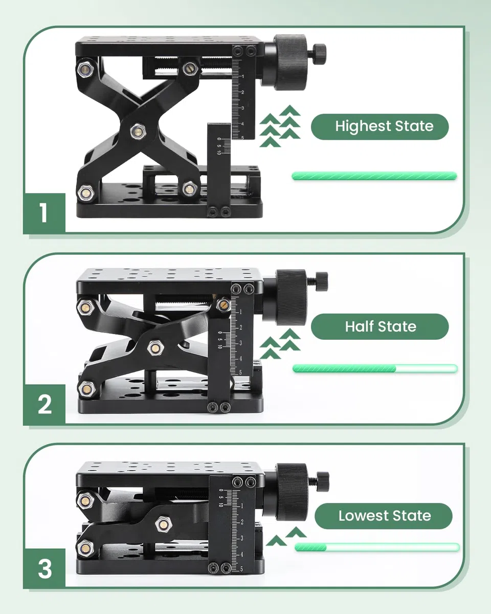 Huanyu Z-Axis Manuelle Hebebühne 60 mm hoch präzise optische Schiebehebebühne Verschiebung Plattform Tisch Linear Bühne Labor Jack Aufzug 60 mm Reise mit Lineal