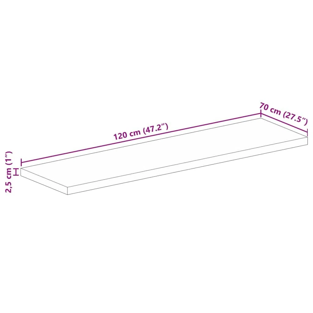 vidaXL Tischplatte, Holzplatte Rechteckig, Massivholzplatte für Bartisch Beistelltisch Esstisch, Ersatztischplatte, 120x70x2,5cm Akazienholz