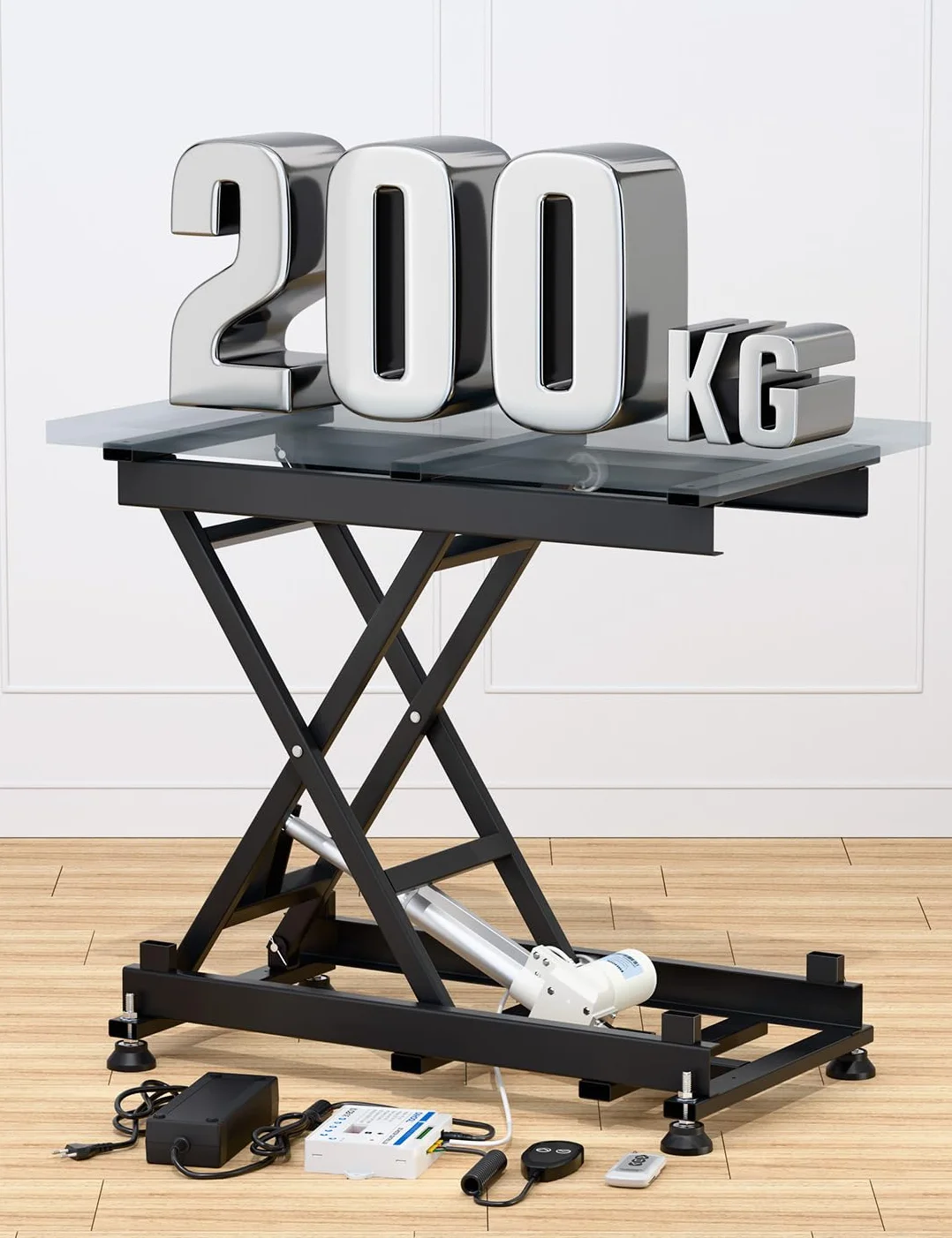 DIHOOL Elektrischer Scherenhubtisch 200KG Hubtisch Hebebühne Labor Kfz Werkstatt 195-680MM Einstellbarer Lift AC 100-240V und DC 24-30V