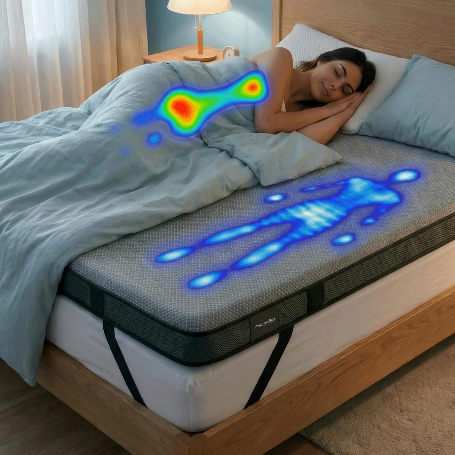 Pharmaflex Topper 160x200cm 6cm Höhe – 7 Zonen Orthopädischer 2-Schichten Memory Foam Topper H3 & H4, Druckentlastend & optimierte Druckverteilung, Abnehmbarer & Waschbarer Bezug, Oeko-TEX