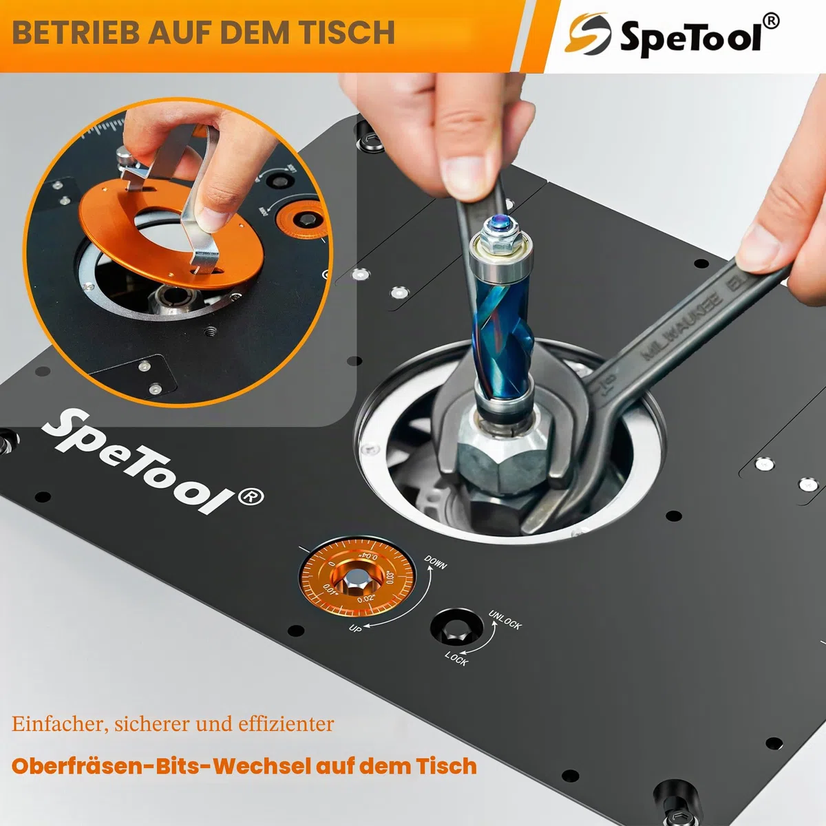 SpeTool Oberfräsen-Hubtische, kompatibel mit 6,5-10,7 cm Oberfräsen