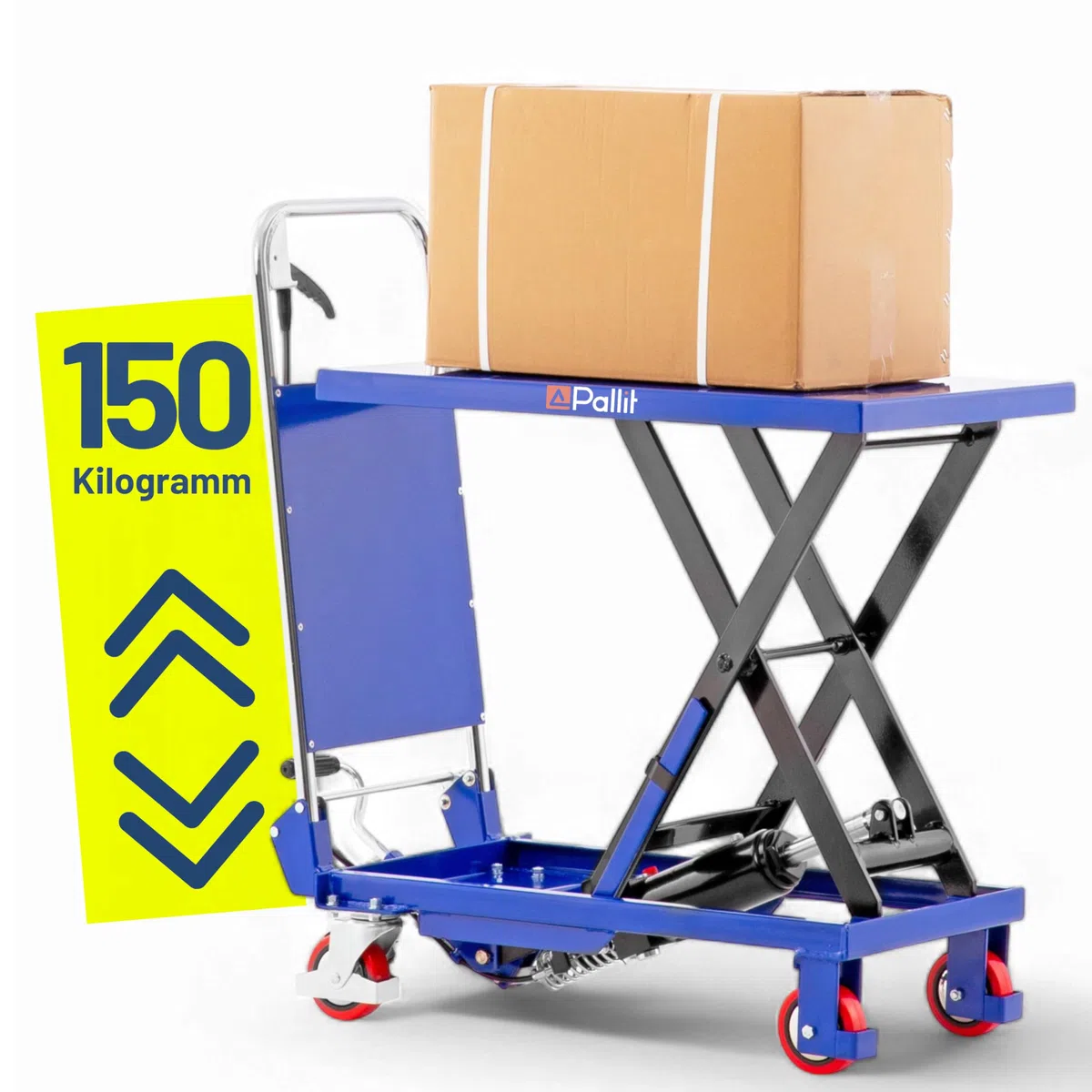 Pallit Hubtischwagen klappbar 150kg Tragkraft Höhenverstellbarer Scherenhubtisch Hebebühne 740mm Hubhöhe Hydraulisch