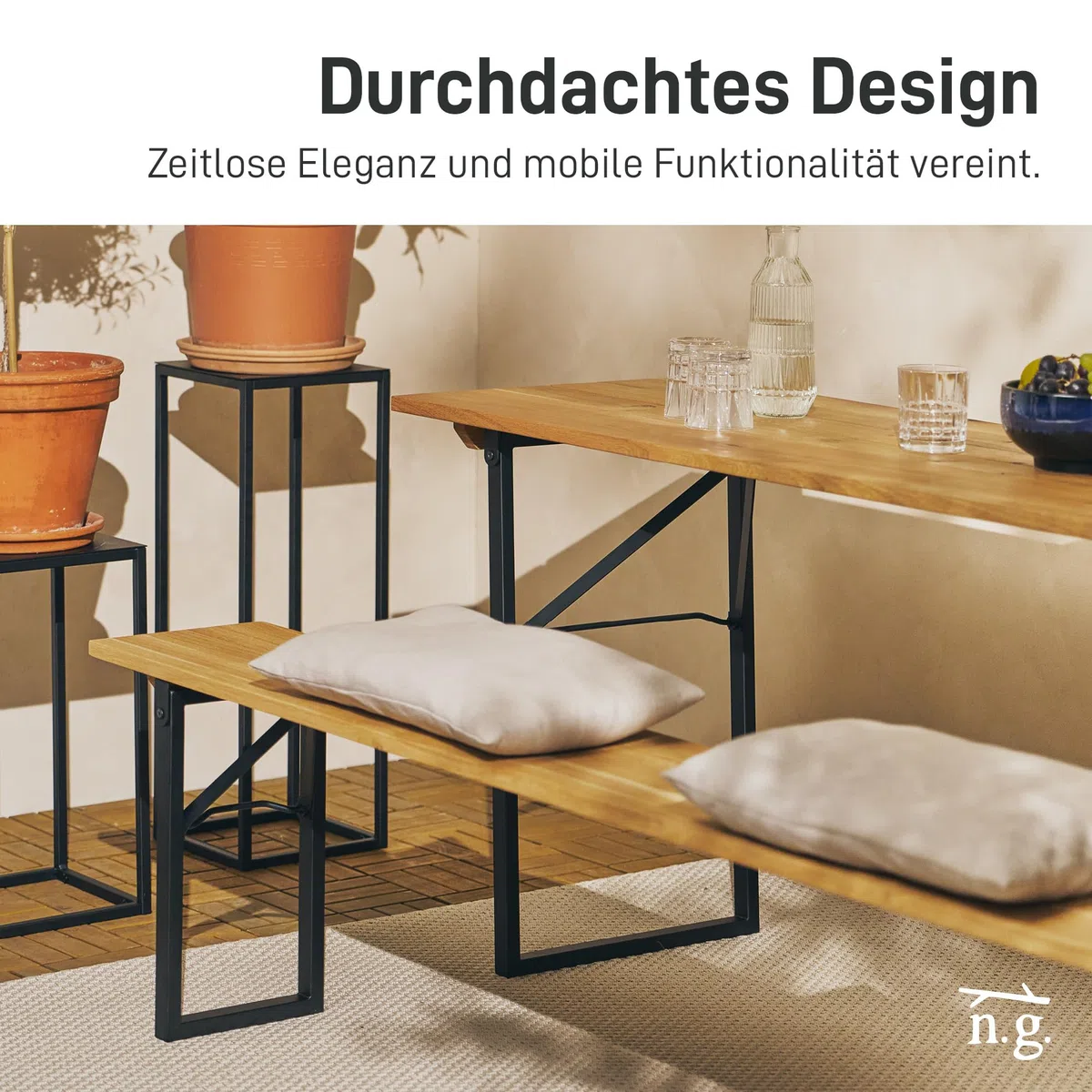 Natural Goods Berlin 2er Set Gartentisch Gestell klappbar (Schwarz, 70x42 cm) – Metall Tischbeine im Kastenprofil für Bierzeltgarnituren – Stabiles Tischgestell für Garten, Terrasse & Camping