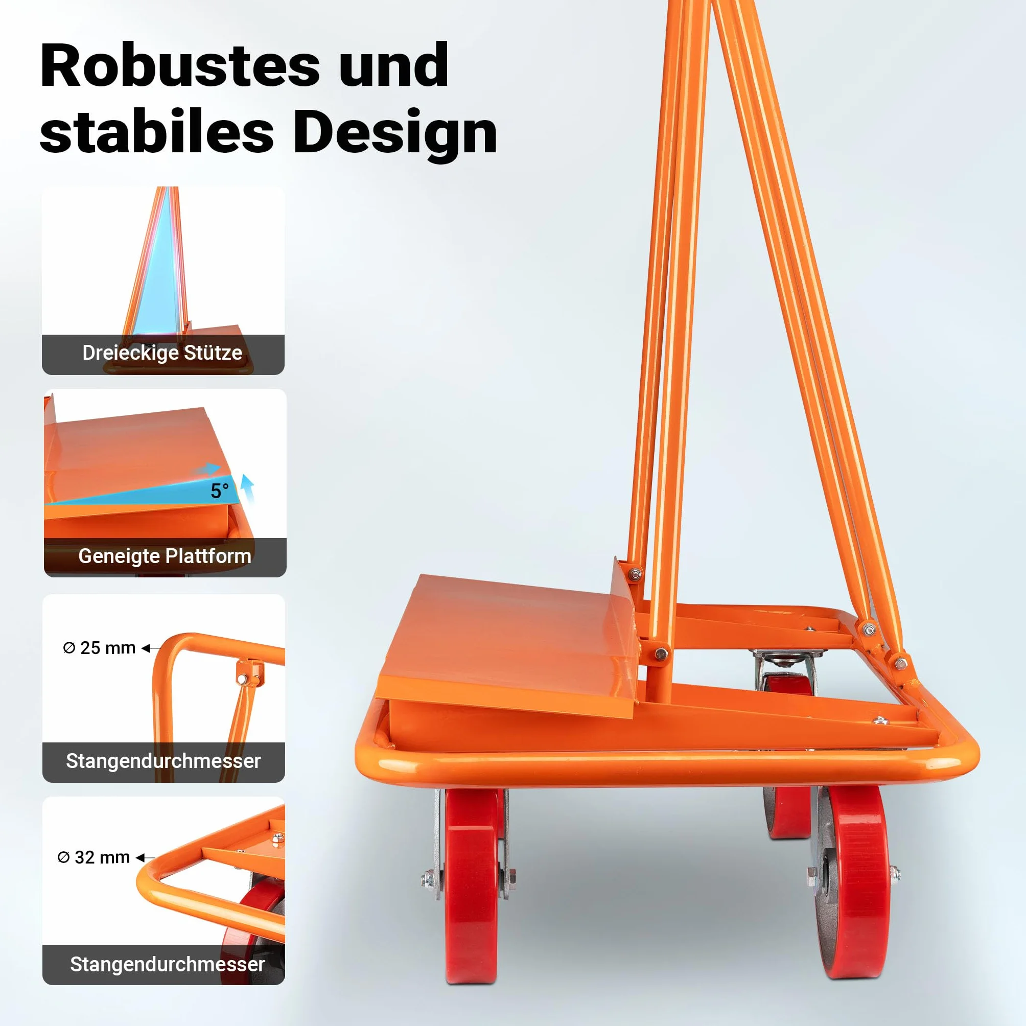 Wiltec Plattenkarren bis 1500 kg, Plattentransportwagen 120 x 59 x 110 cm aus Stahl, Plattenwagen zum Transport von Trockenbauwänden, Holz- und Gipskartonplatten, Fenstern u.v.m.