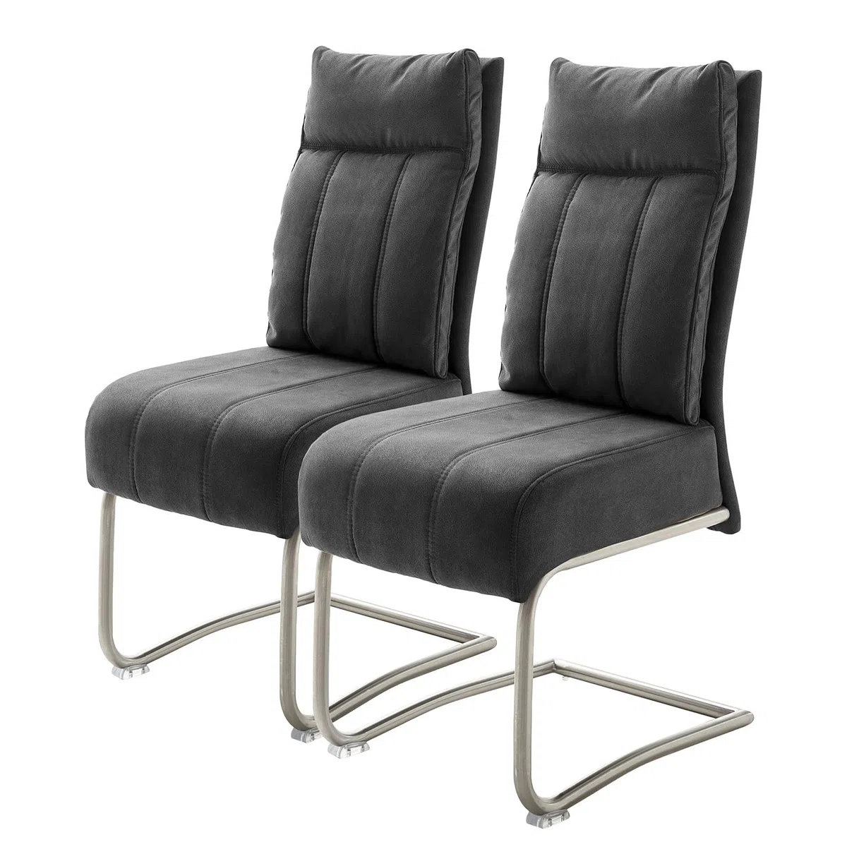 home24 Freischwinger 2er-Set | Microfaser Vintage| Edelstahlgestell gebürstet | Schwingfunktion für ergonomisches Sitzen | Esszimmer und Büro