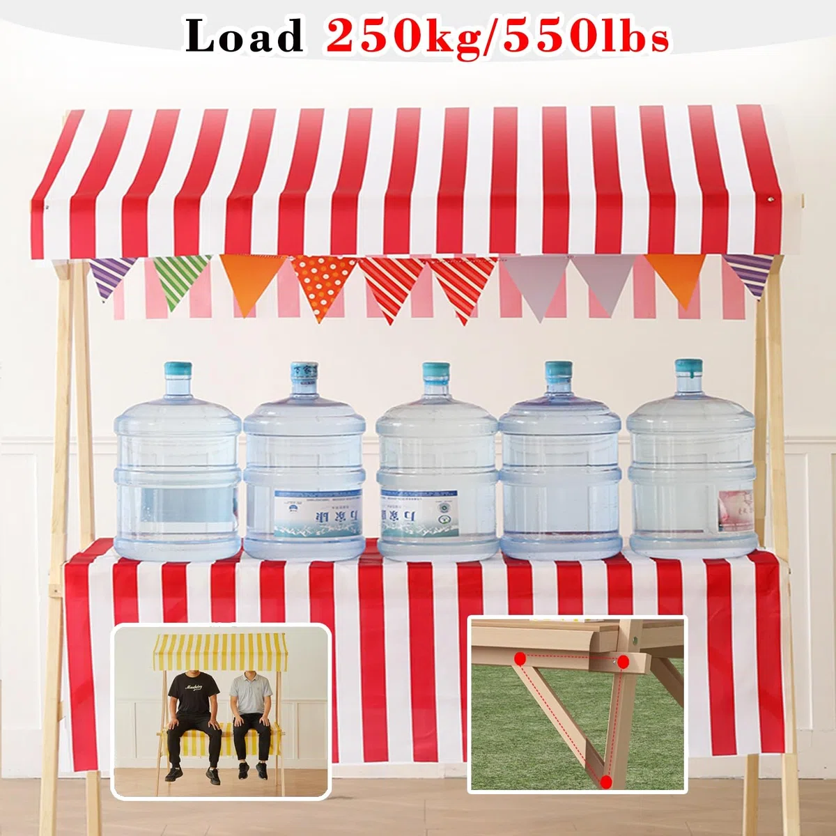 Marktstand, Imbisswagen Marktstand-Display Aus Holz, 120 X 60, 150 X 60, 180 X 60, Tragbarer Imbisswagen Mit Rädern Und Baldachin, Blumenwagen(No Wheels,150x60cm/59x23.6in)