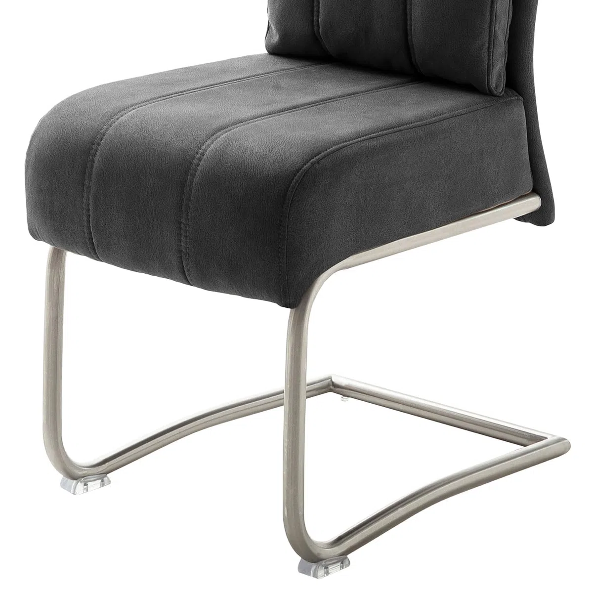 home24 Freischwinger 2er-Set | Microfaser Vintage| Edelstahlgestell gebürstet | Schwingfunktion für ergonomisches Sitzen | Esszimmer und Büro