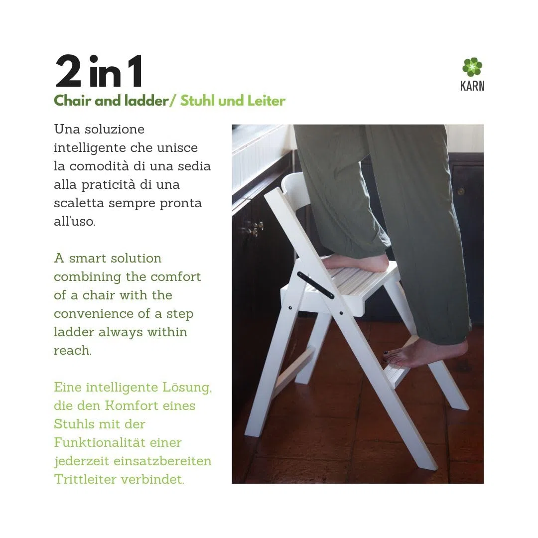 Del Fabbro Klappleiterstuhl Karn Step aus Buchenholz – 2‑in‑1‑Leiter mit Rückenlehne, rutschfeste Stufen – Platzsparender Stuhl Made in Italy