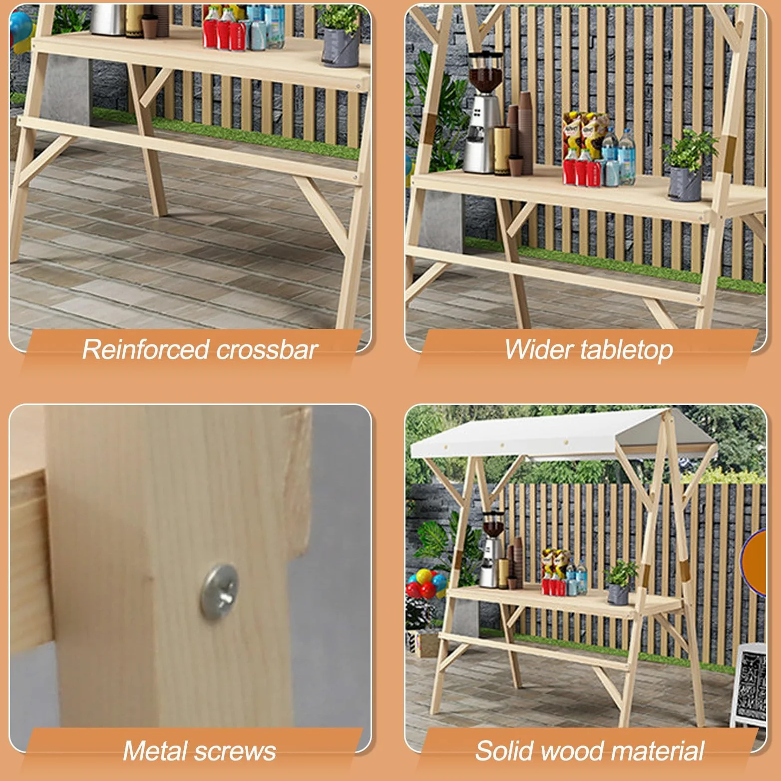 HARELA Marktstand Imbisswagen Aus Holz, Faltbarer Verkaufsstand Mit Vordach, Marktstand-Ausstellungsständer für Outdoor, Verkaufsstand Für Hotdogs, Eis Und Snacks(White,150cm/59in)
