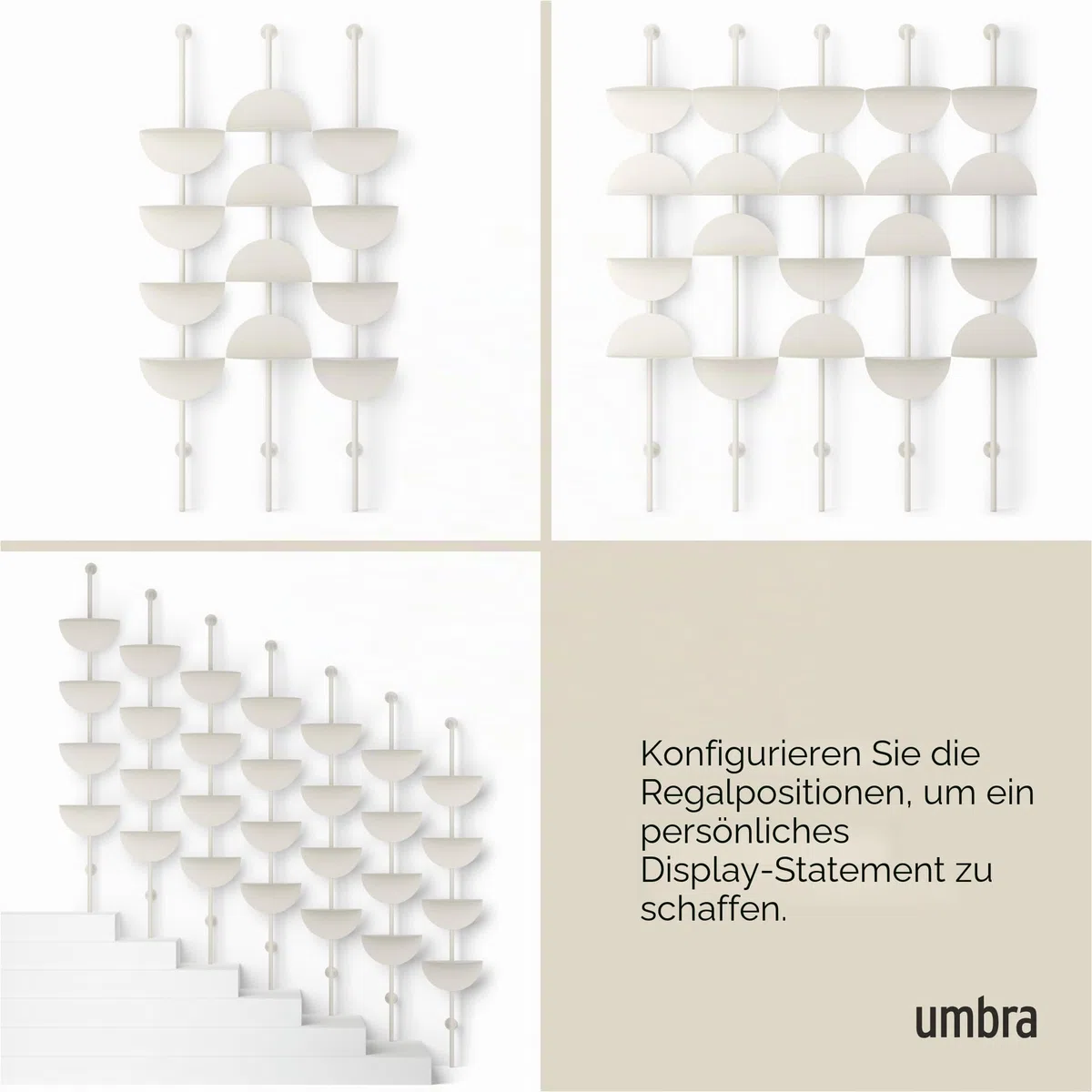Umbra Solis Ausstellungsregal aus Metall mit 4 verstellbaren Einlegeböden, Sand