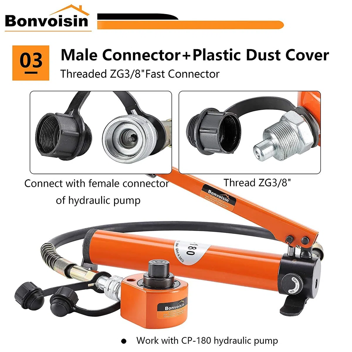 Bonvoisin Hydraulikzylinder 20T mit CP-180 Handpumpe, 30mm Hub, 57mm Selbsthöhe, für Gebäude, Brücken und Maschinenbau (DFPY-20T+CP-180)