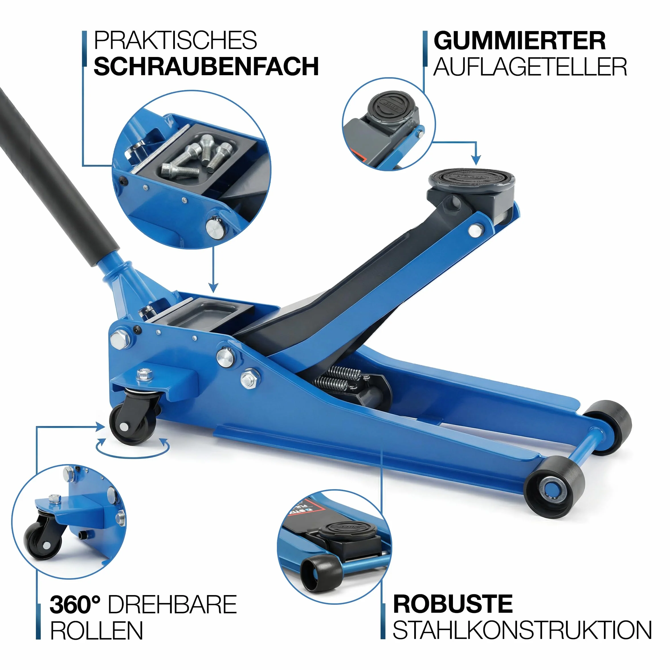 Hydraulischer Rangierwagenheber 3T Extra Flach (75 mm) - Wagenheber für PKW & SUV - Doppelkolben Quicklift, Hubhöhe 75-505 mm - STIX