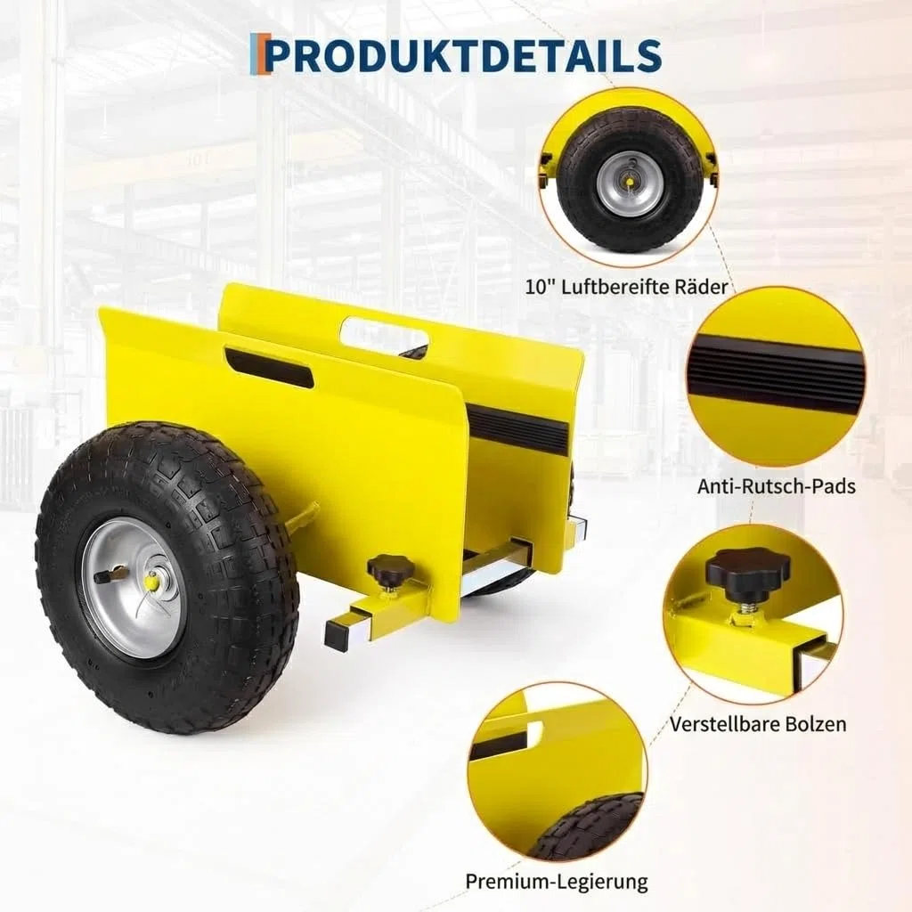 Plattenwagen Platten-Dolly 272 kg Tragkraft Verstellbarer Gipskarton Transportwagen Sperrholz Dolly 25 cm Gummireifen All-Terrain Transport Für Gipskartonplatten Türen, Gelb