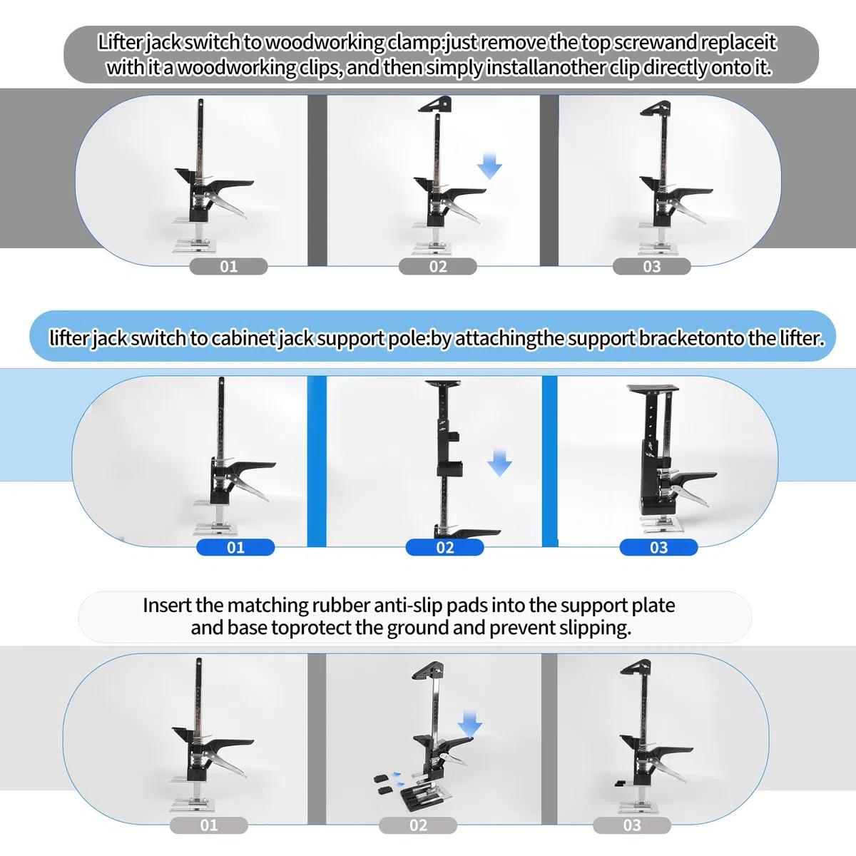 DBREAKS 3-in-1 Multi Arbeitssparender Arm mit Skala, 2Pcs 38CM Multifunktionale Handhebewerkzeug Bis zu 220 kg mit Metall-Schrankwagenheberstützstange & Holzbearbeitungsklemmen, Arm Handwerkzeug Heber