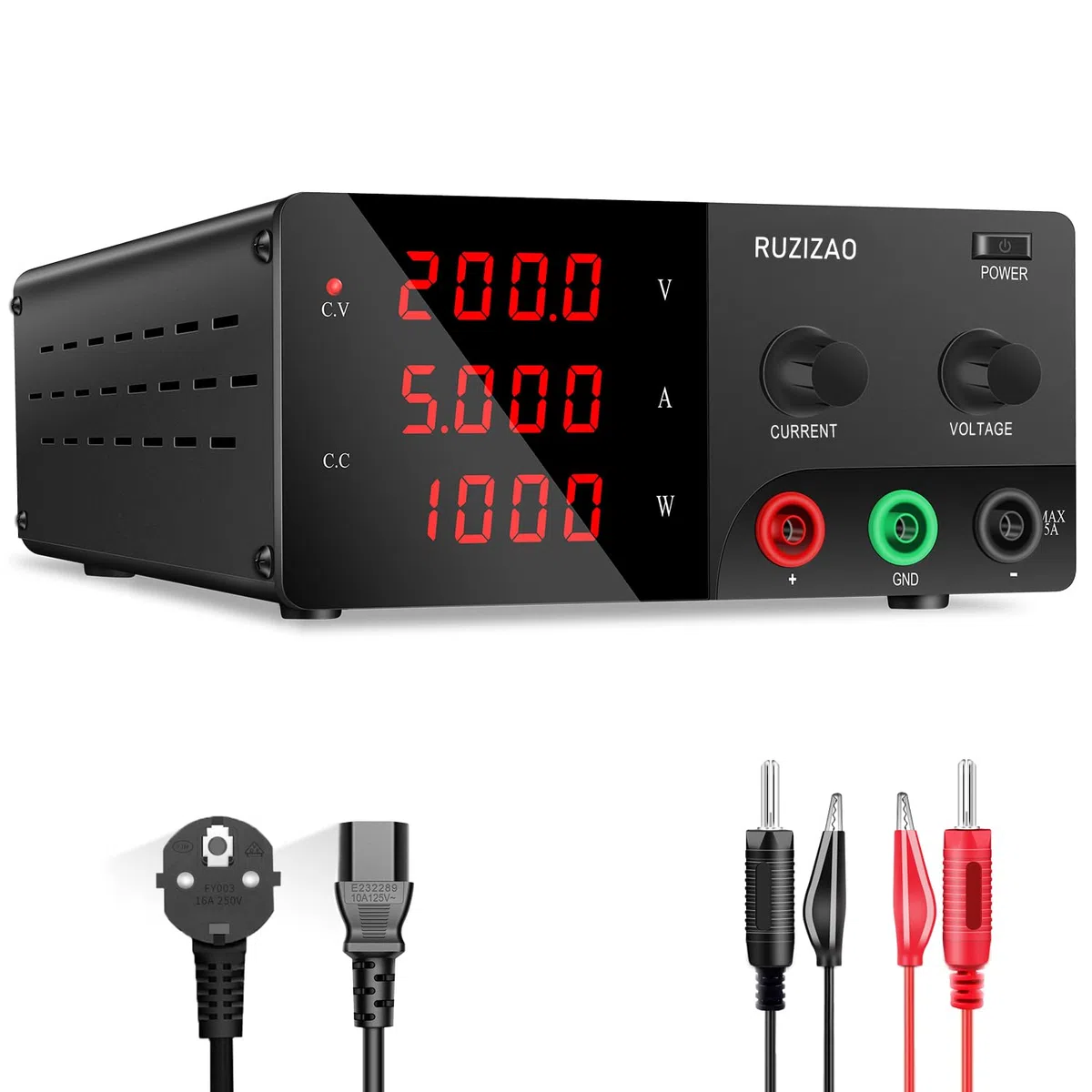 Labornetzteil 200V 5A Labornetzgerät Hochleistungs DC Regelbar Schaltnetzteil 1000W, Labor DC-Stromversorgungen mit 4-stelliges LED-Display Encoderregelung und Ausgangsstabilität