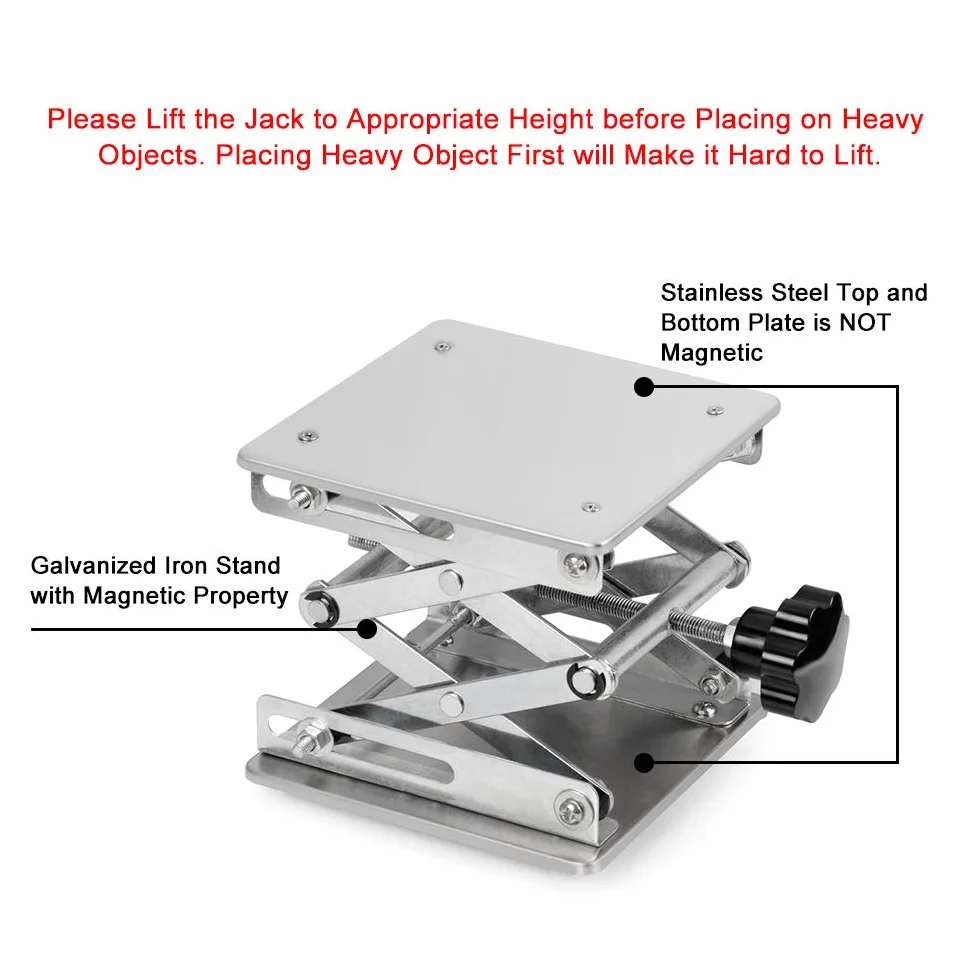 stonylab Laborhebebühne, 150 x 150mm Lab Jack Scherenständer Hubtisch aus Edelstahl, Hebebühne Labor, Erweiterbarer Hebehöhenbereich von 75mm bis 260mm, Maximal Unterstützte Gewicht 10 KG