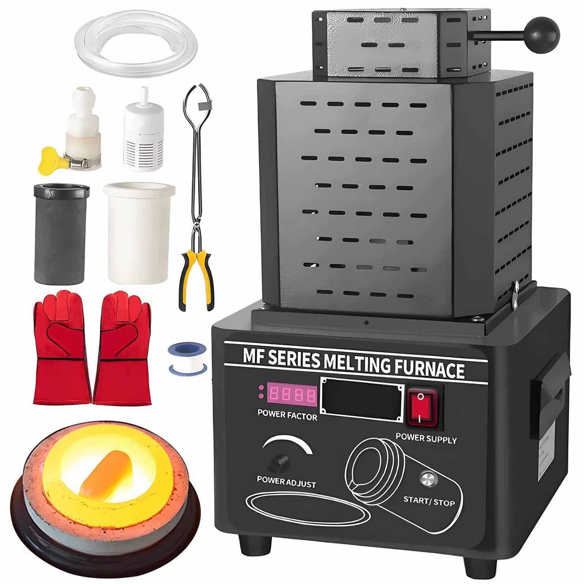 Digitale Schmelzofen 5000W 1600℃/2912℉, Automatischer Schmelzofen Kit mit Graphittiege und Graphit Barrenform, Schmelz Silber, Gold, Kupfer, Aluminium Black-3kg