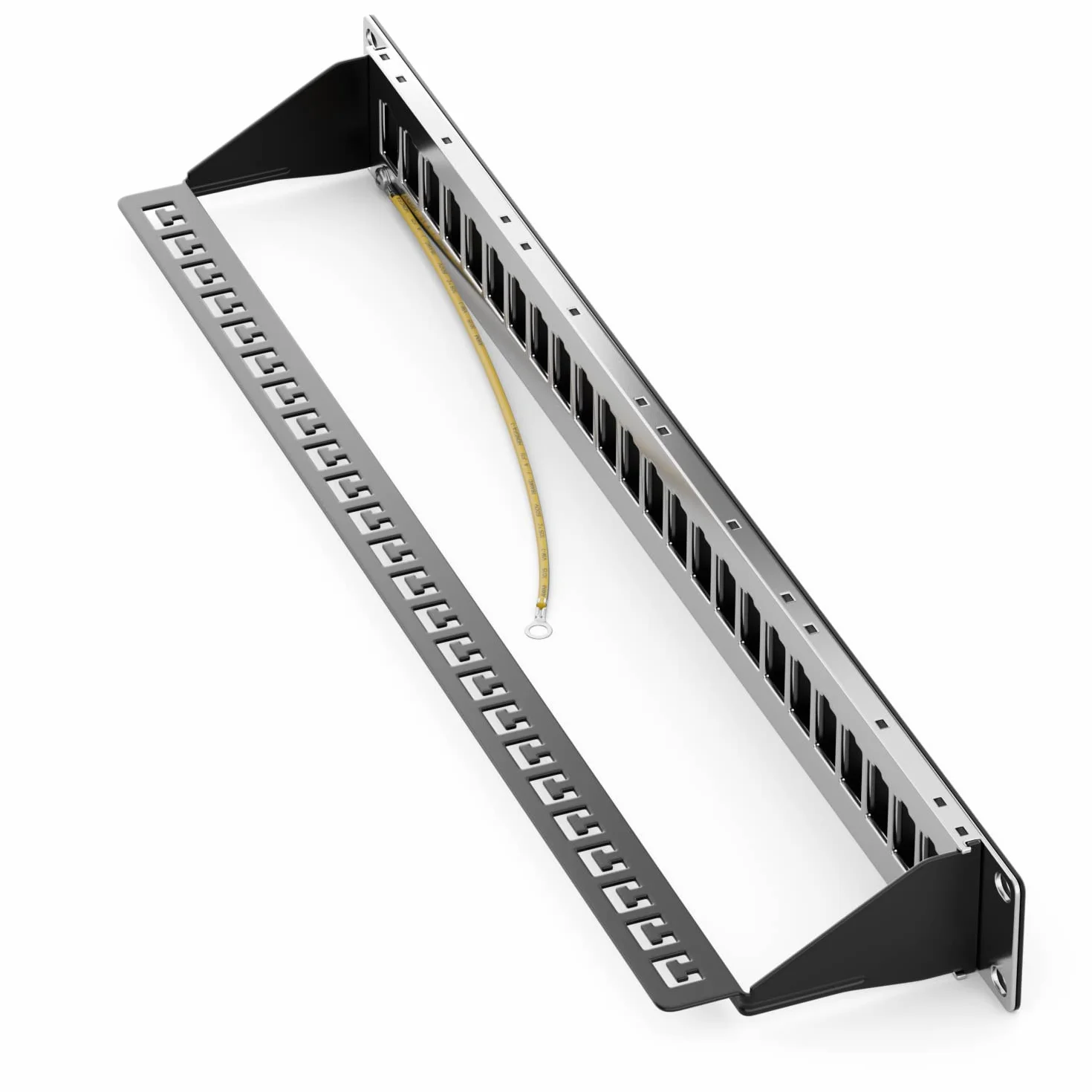 deleyCON 24 Port CAT7 Patchpanel SET Patchfeld Verteilerfeld Modular 1 HE 19" Zoll Rackeinbau + 24x CAT 7 Keystone Module RJ45 LAN Netzwerk 10 Gbit/s 600 MHz Verlegekabel Schwarz