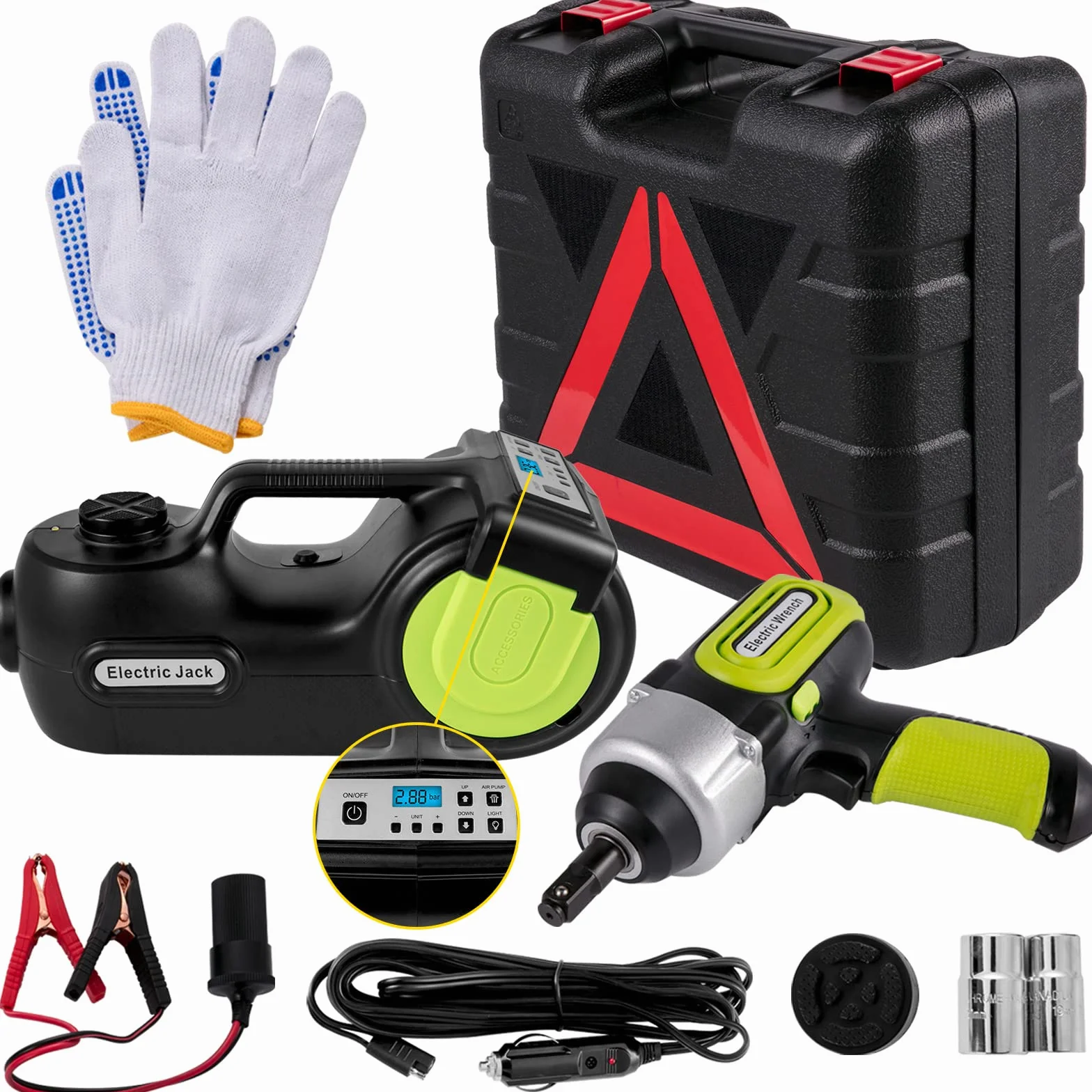 VEVOR Elektrischer Wagenheber, 5 Tonnen Hydraulik-Kit mit Schlagschrauber, 15,5 cm - 41,9 cm Hubbereich, LCD & Reifendruckanzeige, Reparaturwerkzeug für SUV MPV Limousine LKW