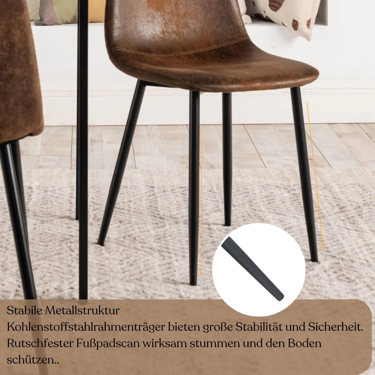 FurnitureR Gastronomie Stuhl Set 4er - Robust, Braun Veloursimitat, Metallkreuzgestell, Feste Höhe, Nicht stapelbar, Für Café & Bistro