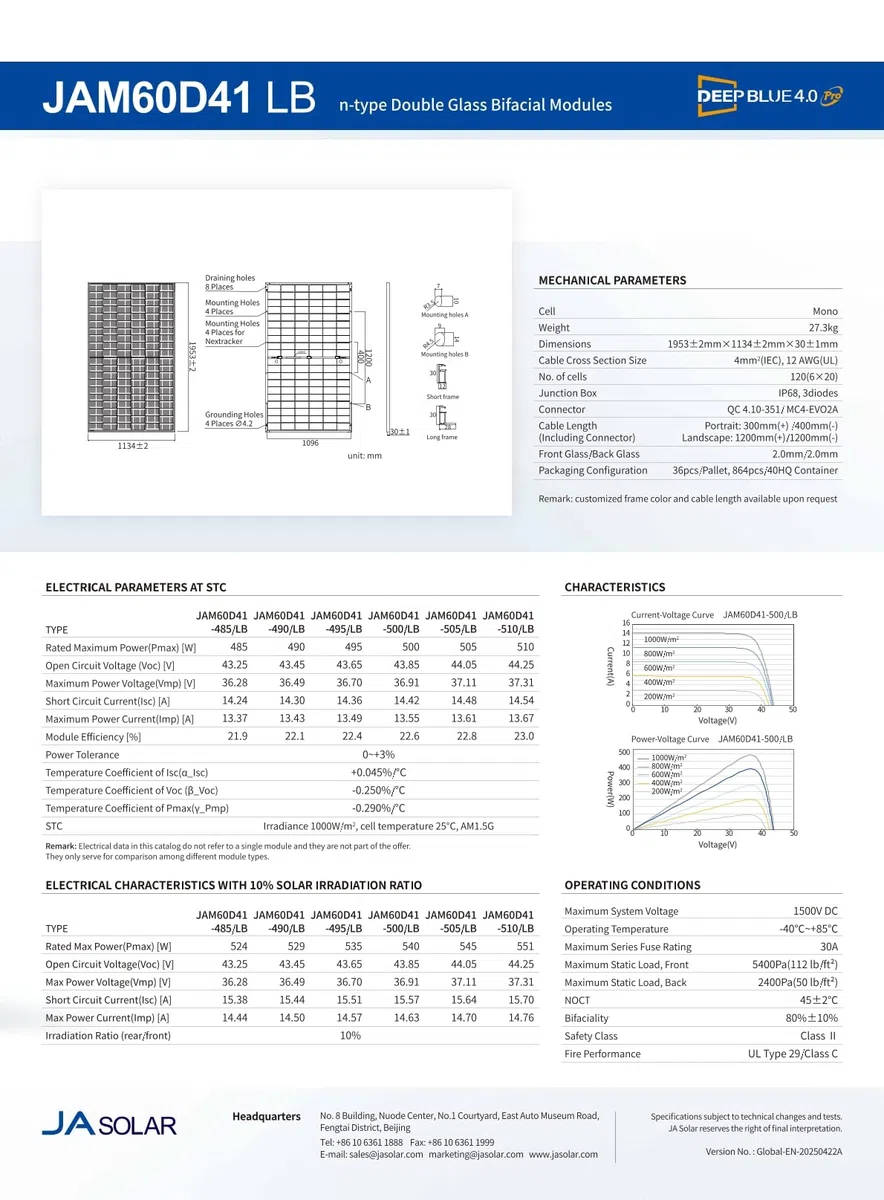 Solarmodul 500 W FULL BLACK Bifazial Glas/Glas PV Modul Solarpanel - PMax 500W Bifacial N-Type, für Balkonkraftwerk oder PV Solar Anlage