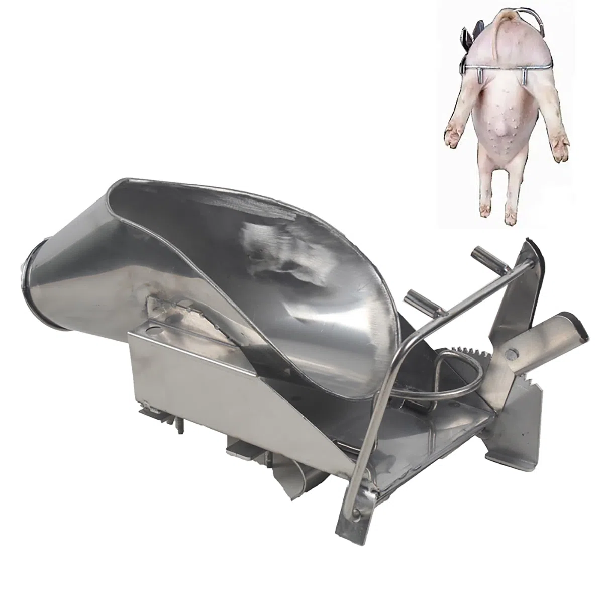 Schweinekastrations-Rack-Werkzeuge, 47,7 x 19,1 cm, Edelstahl-Ferkel-Kastrationsgerät, mit Befestigungsvorrichtung, Einzelbediener, bequeme Bedienung, für feste Schweine-Viehzucht, Ferkel, ca. 20 Tage