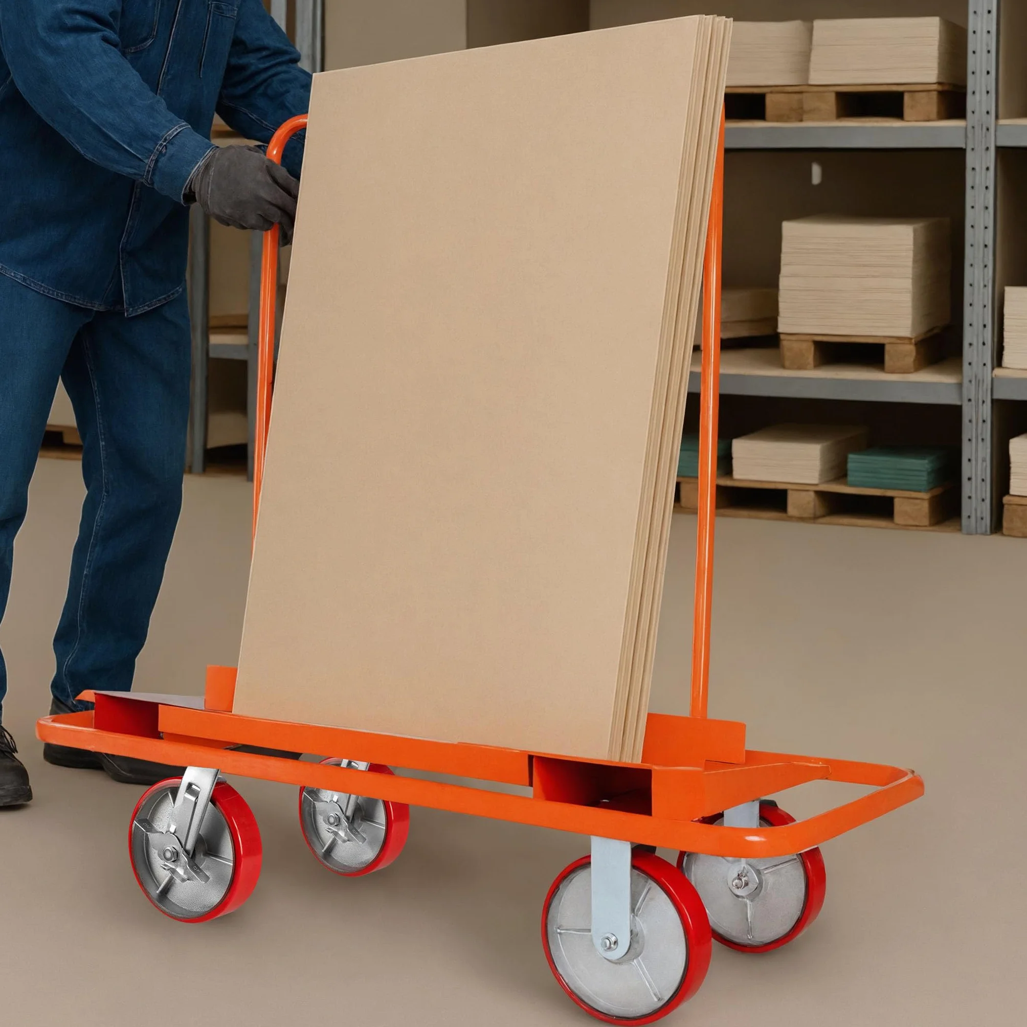 Wiltec Plattenkarren bis 1500 kg, Plattentransportwagen 120 x 59 x 110 cm aus Stahl, Plattenwagen zum Transport von Trockenbauwänden, Holz- und Gipskartonplatten, Fenstern u.v.m.