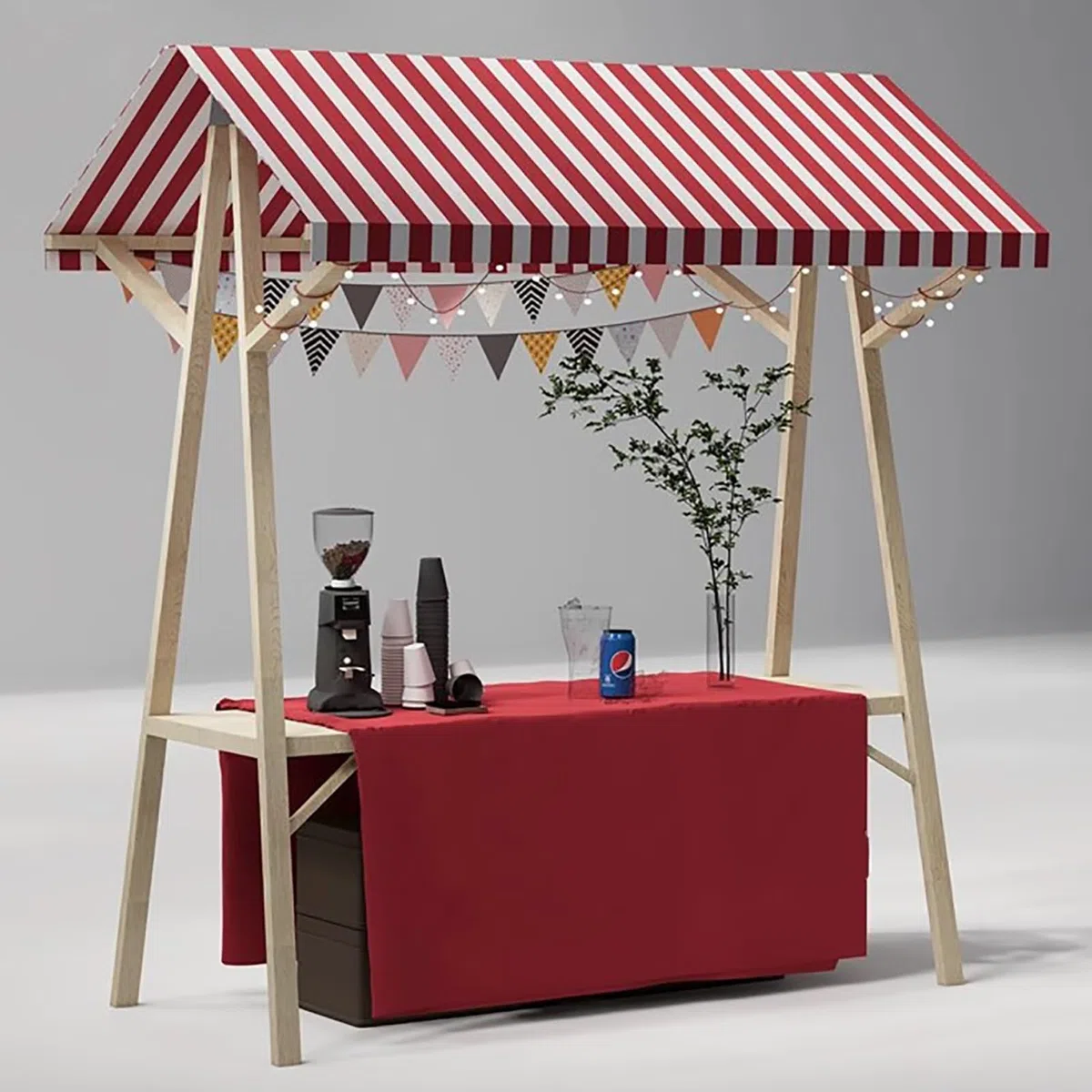 Marktstand Verkaufsstand Faltbarer Imbisswagen für Unternehmen, Leichte Bauernmarktstände mit Markise, Holzkiosk Hotdogs, Eiscreme und Lebensmitteln(Red,Width/120cm(47 1/4"))