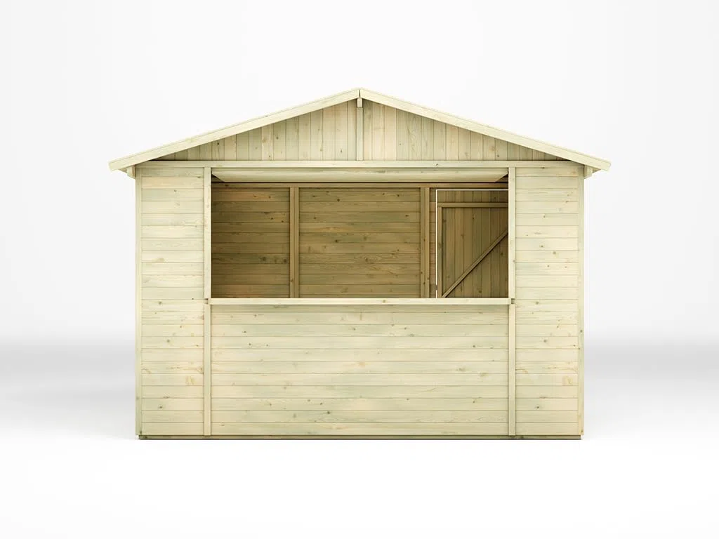 Marktstand Holz | Verkaufsstand Holz | imprägniert | 299x197x249 cm | 5,9m² | mit Boden | Dach | Wandstärke 16mm | Dach 16mm | Kiefernholz | Markt | Weihnachtsmarkt | Wochenmarkt | Festival
