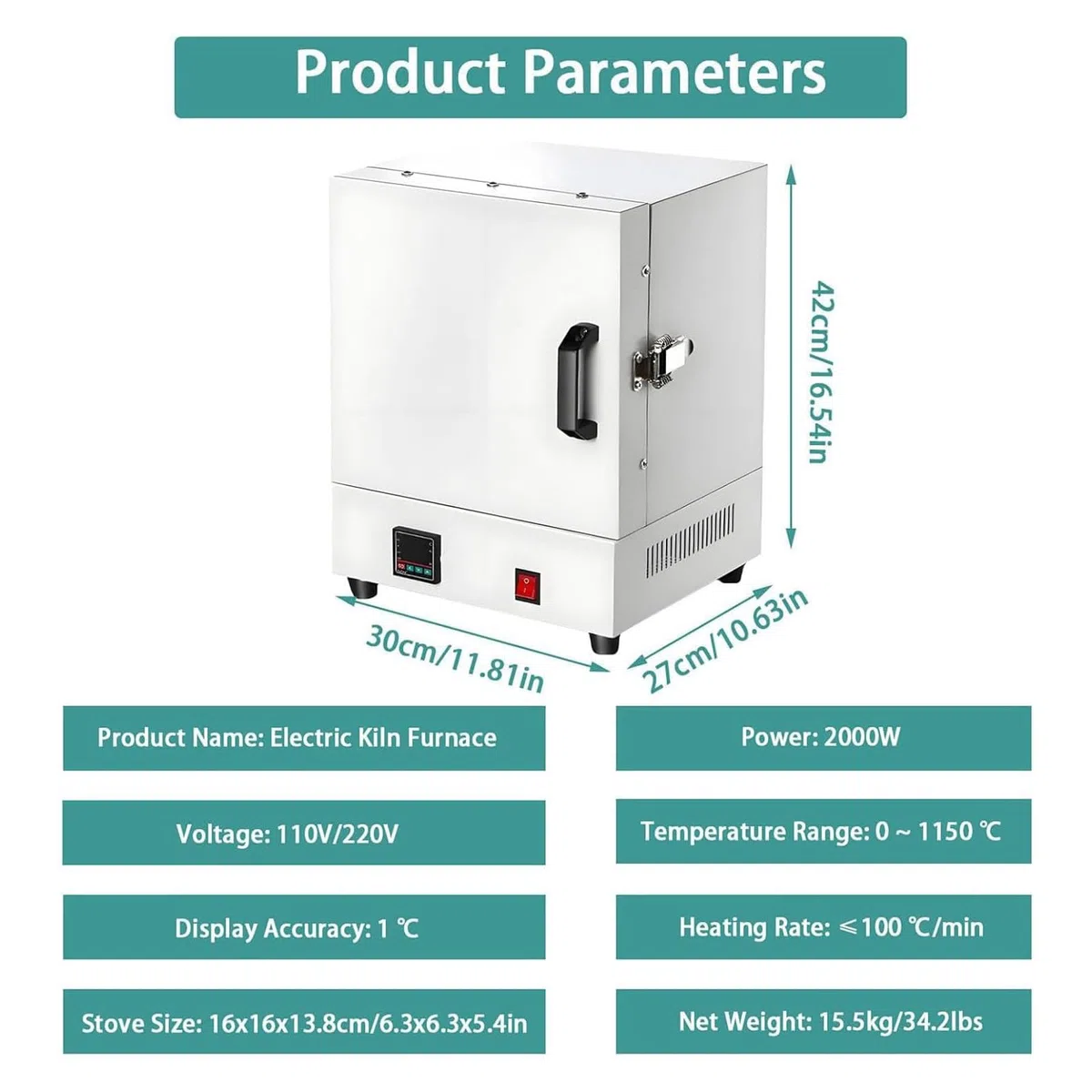 Laboratory Muffle Furnace, 2000W Muffle Furnace High Temperature Burnout Oven Integrated 1150℃ Integrated Intelligent Box Furnace for Jewelry/Plaster Processing/Metal Clay Crafting/Gold/Silver