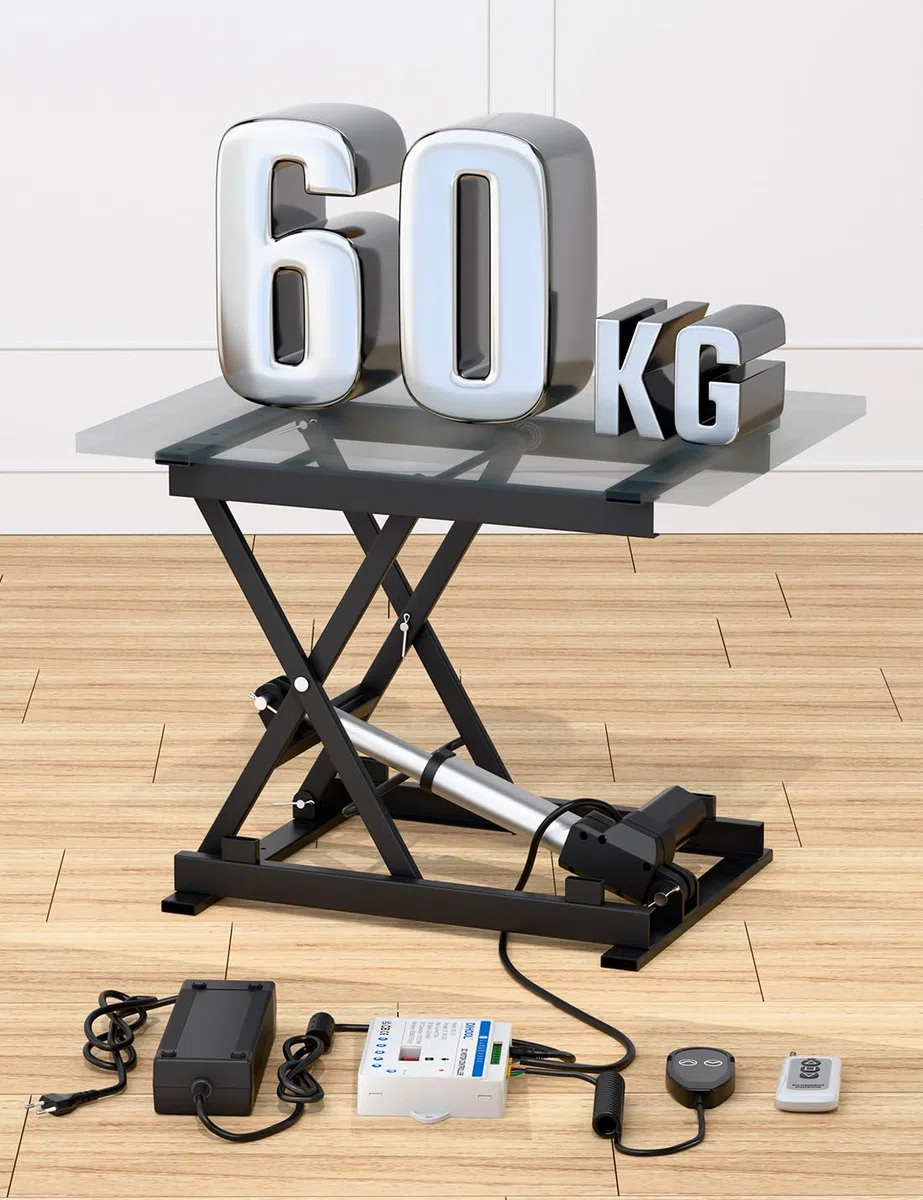 DIHOOL Elektrischer Scherenhubtisch 60KG Hubtisch Hebebühne Labor Kfz Werkstatt 100-370MM Einstellbarer Lift AC 100-240V und DC 24-30V