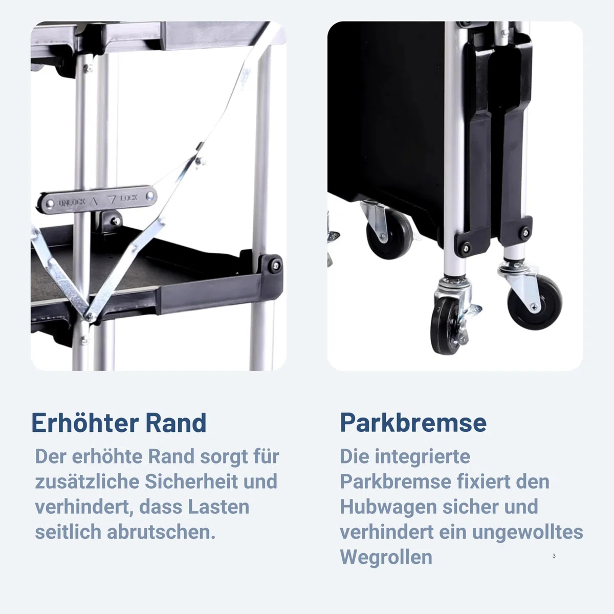 Pallit Serve Servierwagen mit Rollen 75 kg Tragkraft 3 Ebenen, klappbarer Küchenwagen, Rollwagen aus Metall 600 x 380 mm für Küche, Büro, Werkstatt