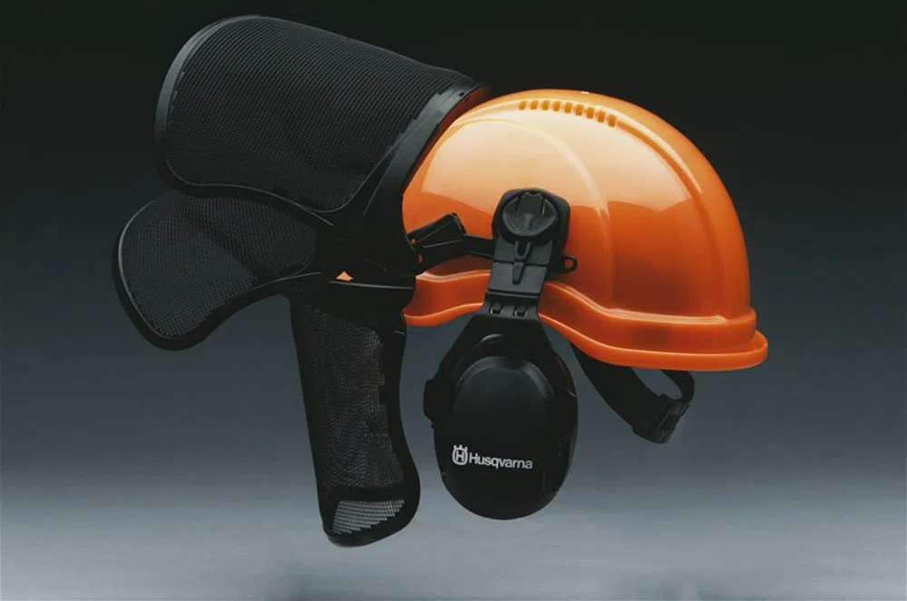 Original Husqvarna Waldarbeiterhelm, funktionell, mit Ultravision-Visier und Gehörschutz