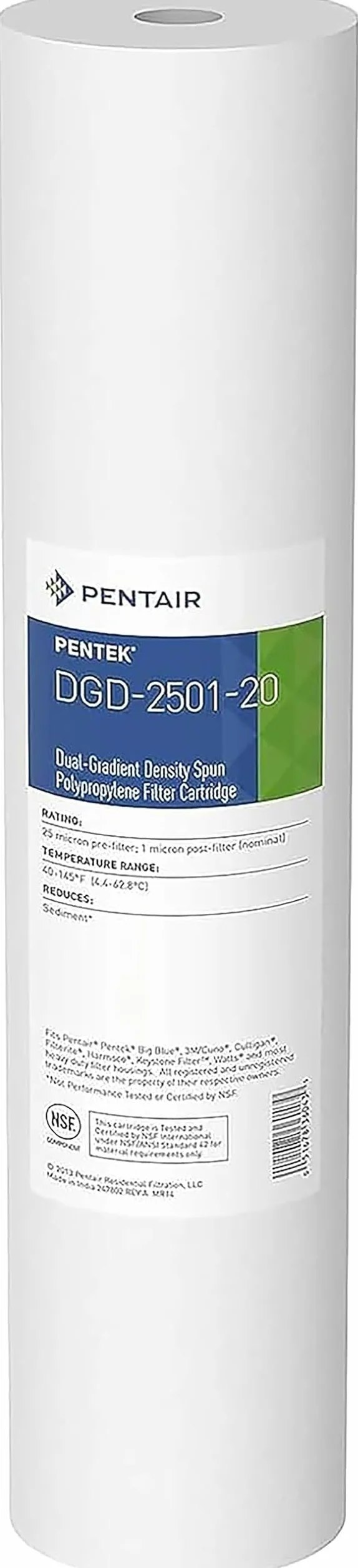 Pentek DGD-2501-20 Big Blue Sediment Water Filter, 20-Inch, Whole House, 100% Pure Polypropylene Gradient Density Cartridge, 4.5" X 20", 1 micron