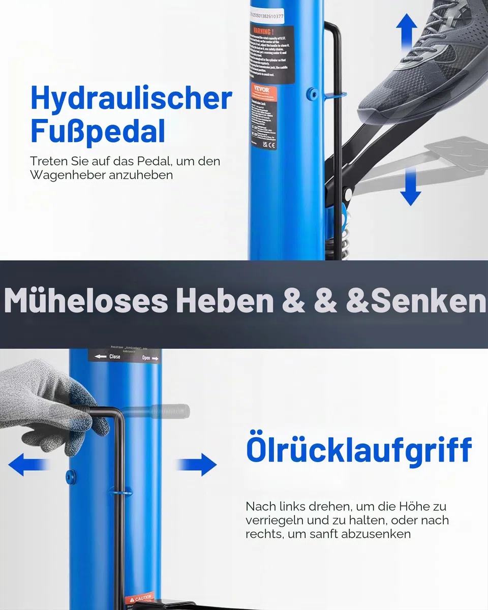 VEVOR Getriebeheber Motorheber 500 kg, Motorblock Getriebe Heber 85-170cm Hubbereich, 2-Stufen Faulenzer Hydraulischer Wagenheber kfz Heber Motorblock Motorheber Autowerkstätten Autogetrieben, Blau