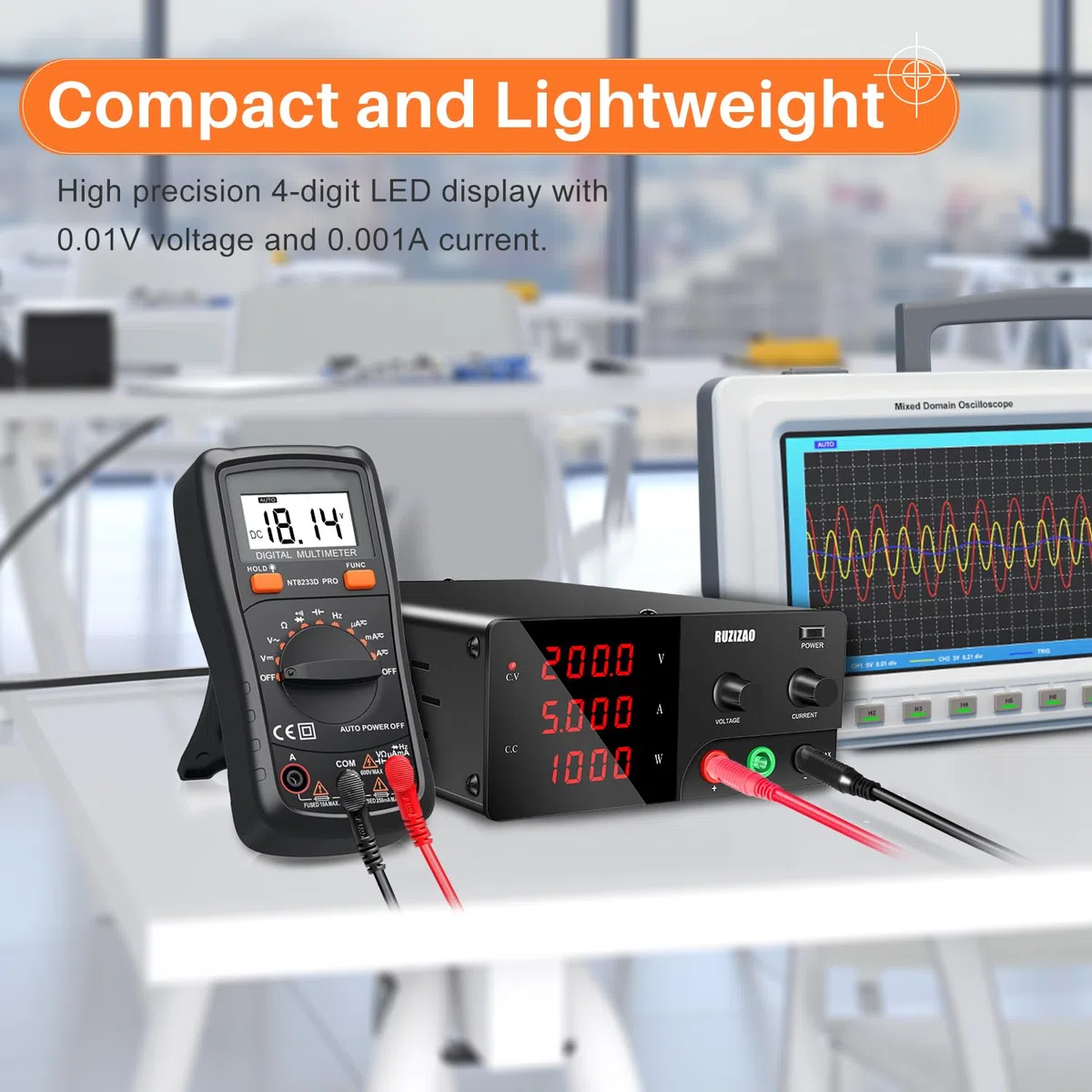 Labornetzteil 200V 5A Labornetzgerät Hochleistungs DC Regelbar Schaltnetzteil 1000W, Labor DC-Stromversorgungen mit 4-stelliges LED-Display Encoderregelung und Ausgangsstabilität