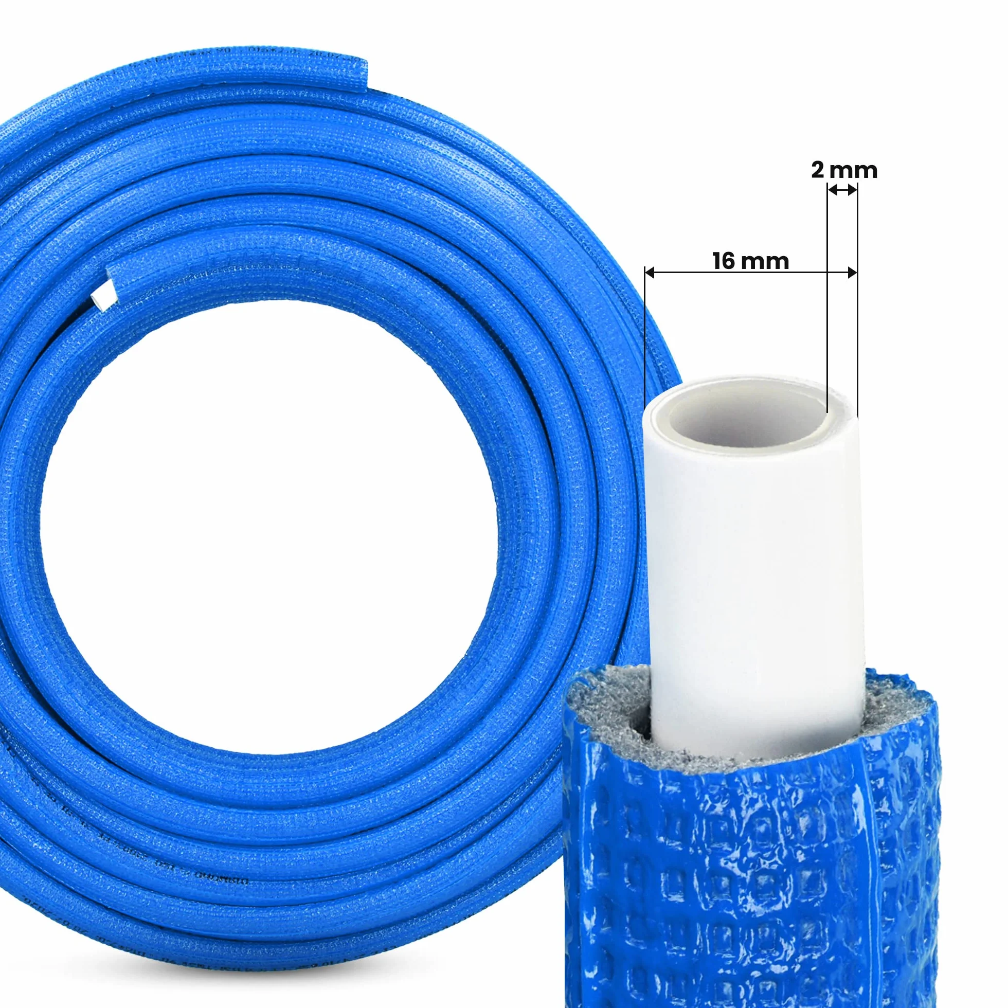 Vorisoliertes PEX/AL/PEX-Rohr Polyethylen-Ummantelung Stark Langlebig 16 x 2 mm Blau 50 m Wasserversorgungs-Heizsysteme