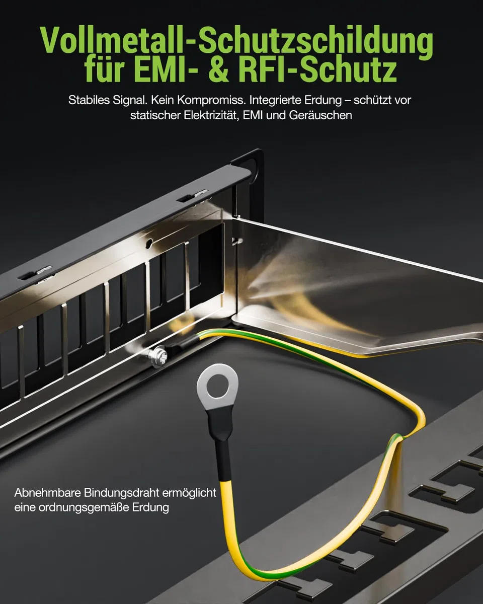 24 Port CAT7 Patchpanel mit 24 x Vergoldet Cat7 Keystone Module,10 Gbit/s 600MHz, Geschirmtes Keystone Patchpanel, 19 Zoll patchpanel mit EMI/RFI-Schutz und Kabelmanagement-Kit