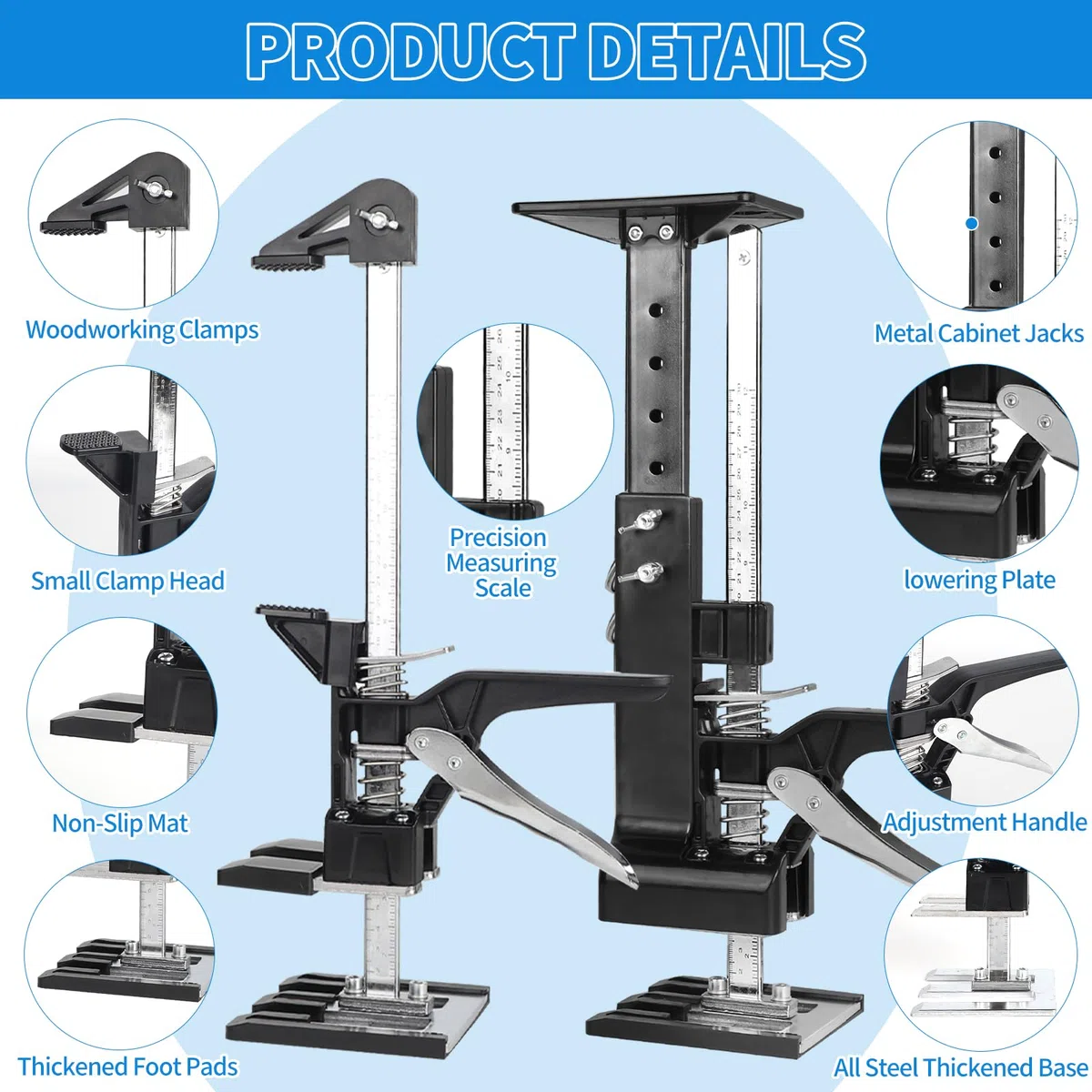 DBREAKS 3-in-1 Multi Arbeitssparender Arm mit Skala, 2Pcs 38CM Multifunktionale Handhebewerkzeug Bis zu 220 kg mit Metall-Schrankwagenheberstützstange & Holzbearbeitungsklemmen, Arm Handwerkzeug Heber