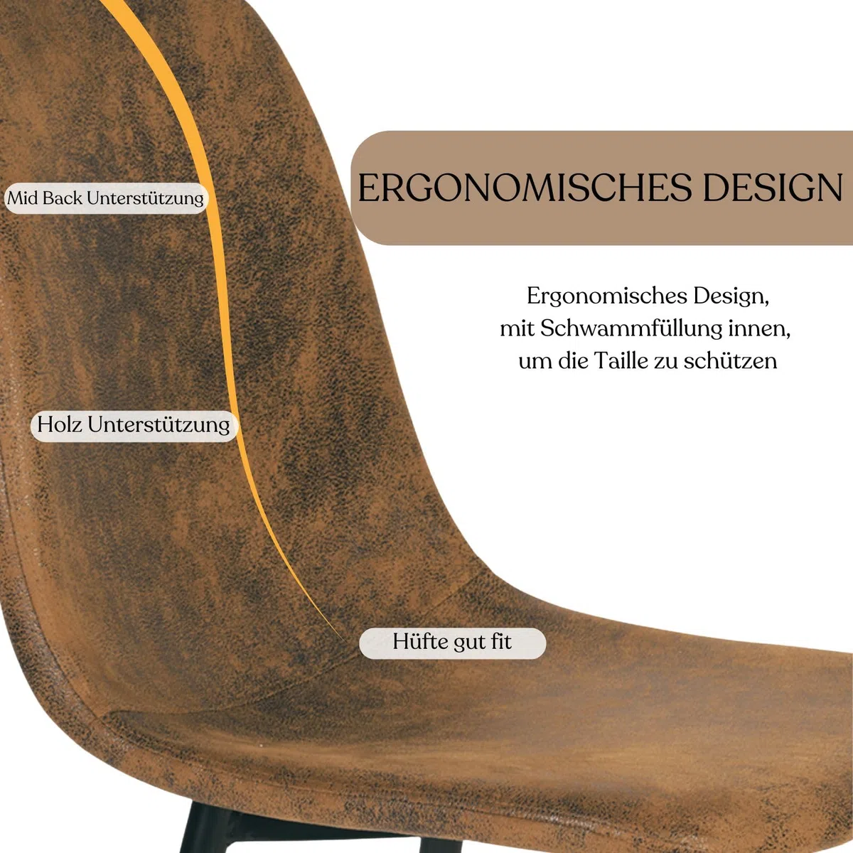 FurnitureR Gastronomie Stuhl Set 4er - Robust, Braun Veloursimitat, Metallkreuzgestell, Feste Höhe, Nicht stapelbar, Für Café & Bistro