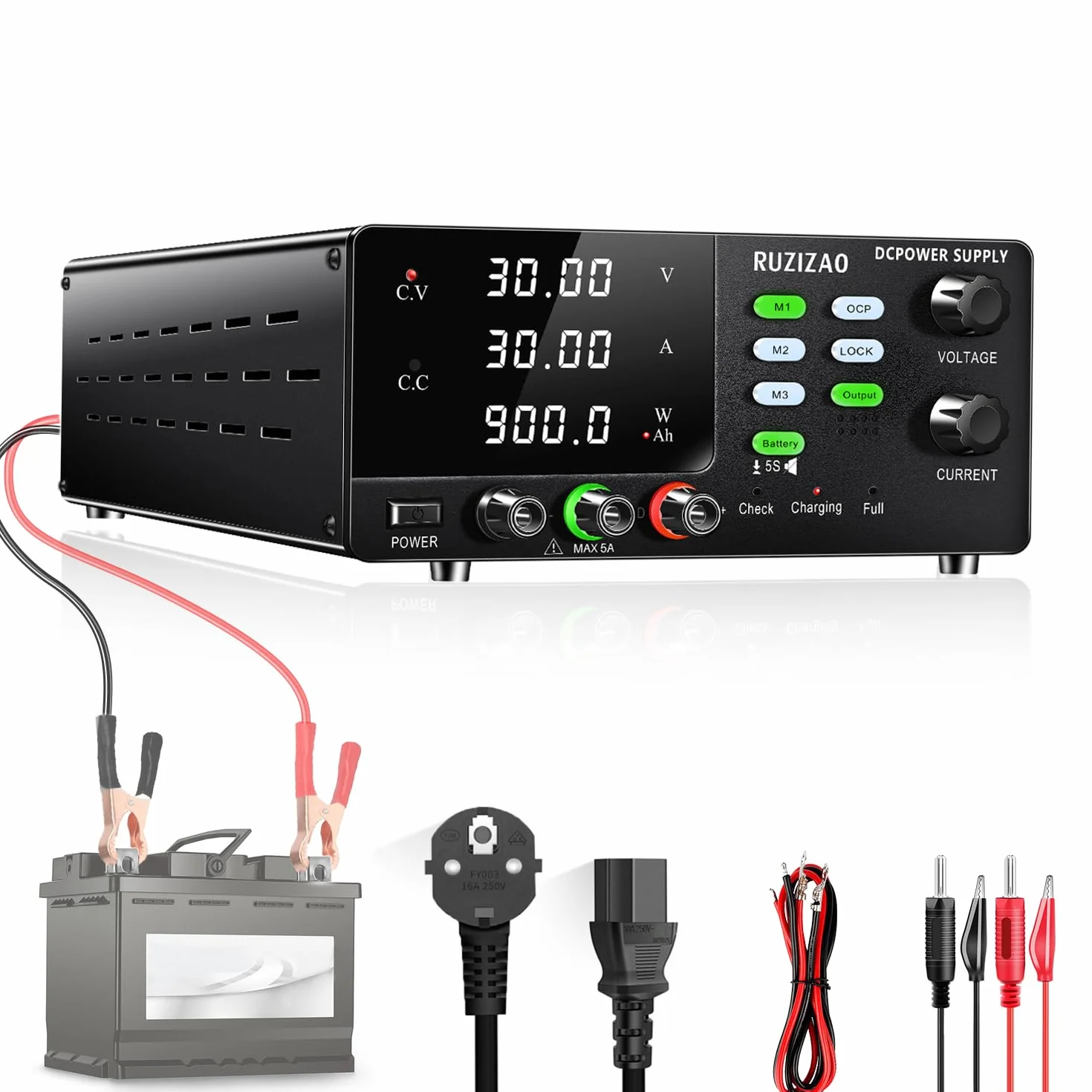Labornetzteil 30V 30A Labornetzgerät 900W Hochleistungs DC Regelbar Netzgerät Encoderregelung 6V 12V 24V Batterie Aufladen mit Speicherspeicherfunktion Prompt Sound Labor DC-Stromversorgungen
