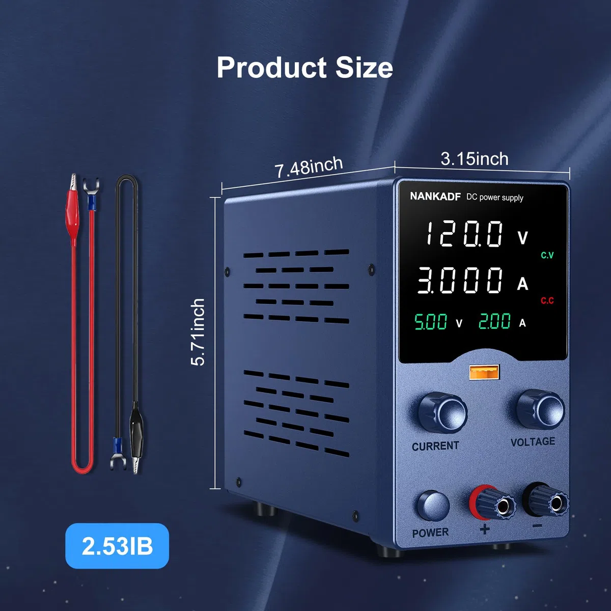 Labornetzteil, DC-Netzteil, Labornetzgerät mit Drehknopfverstellung, einstellbares Schaltnetzteil mit 5V 3,6A USB-Schnellladefunktion (120V 3A)