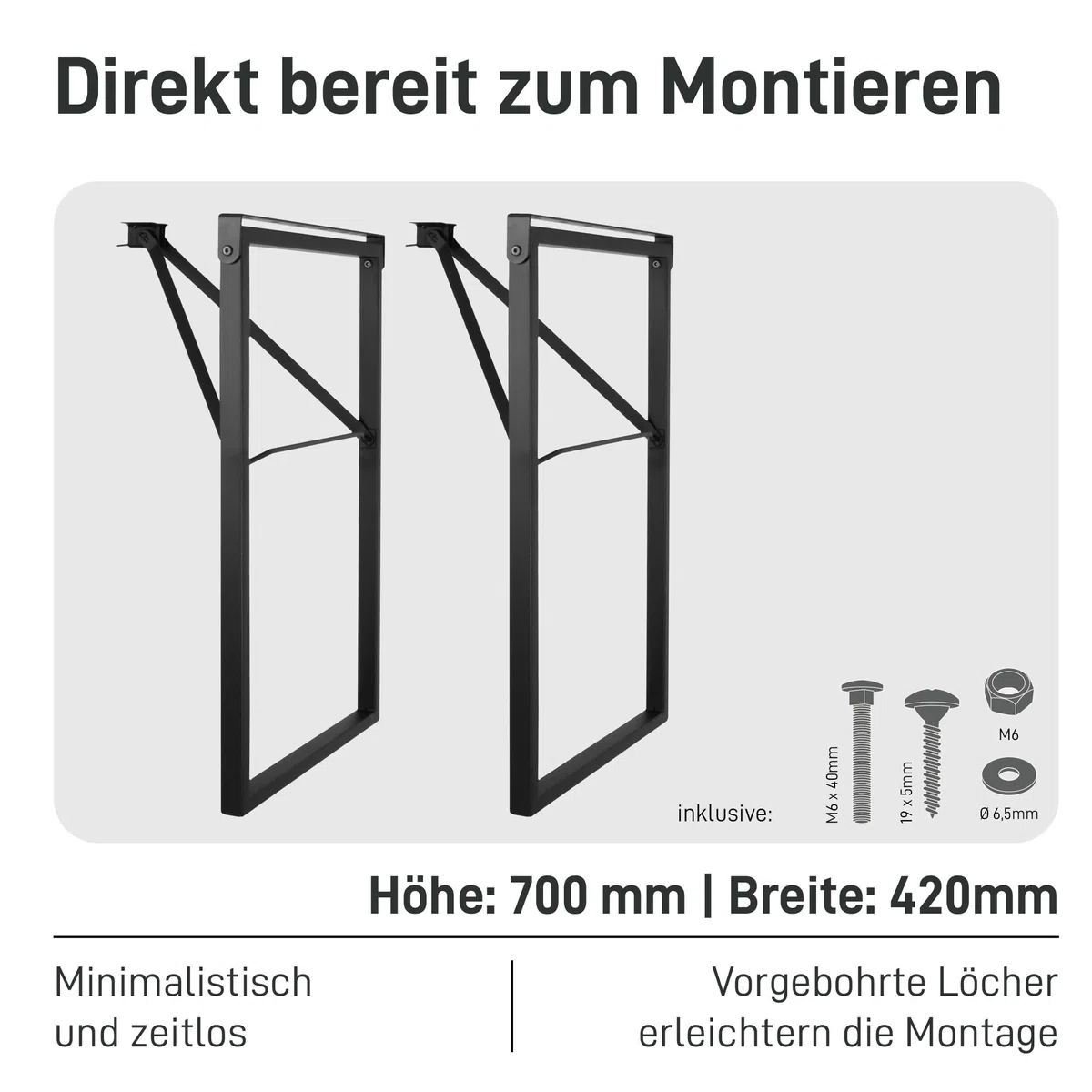 Natural Goods Berlin 2er Set Gartentisch Gestell klappbar (Schwarz, 70x42 cm) – Metall Tischbeine im Kastenprofil für Bierzeltgarnituren – Stabiles Tischgestell für Garten, Terrasse & Camping