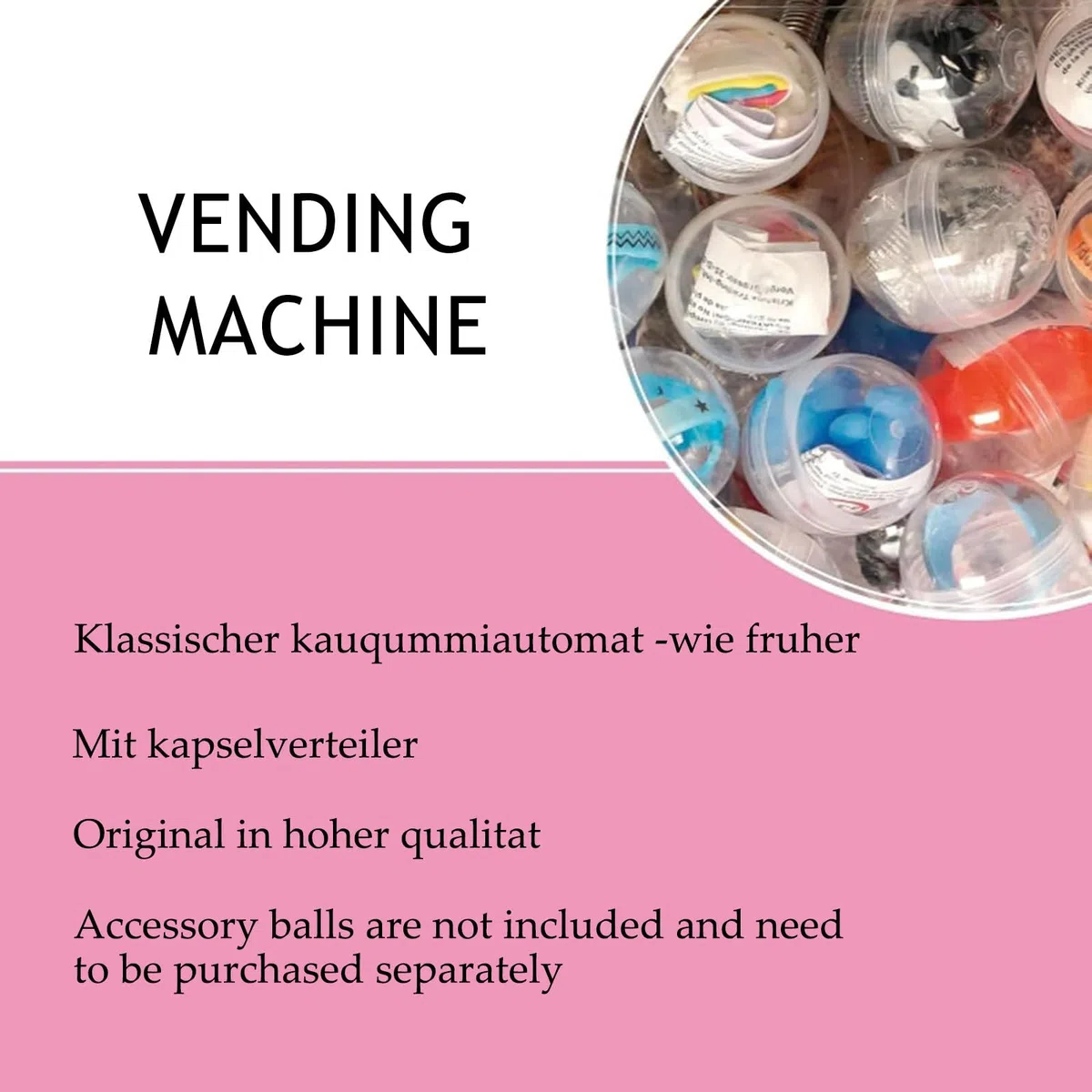 Kaugummiautomat, Süßigkeitenautomat für 3,2 cm große Bälle mit Schlüsseln, transparenter Dosenkörper, ohne Bälle und Münzen, für Geburtstage, Kinderpartys, Spielhallen, Zuhause,Black